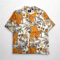 CARIBBEAN JOE anni '90 camicia hawaiana open collar con colletto aperto M arancione rayon fantasia palme cocktail ibisco