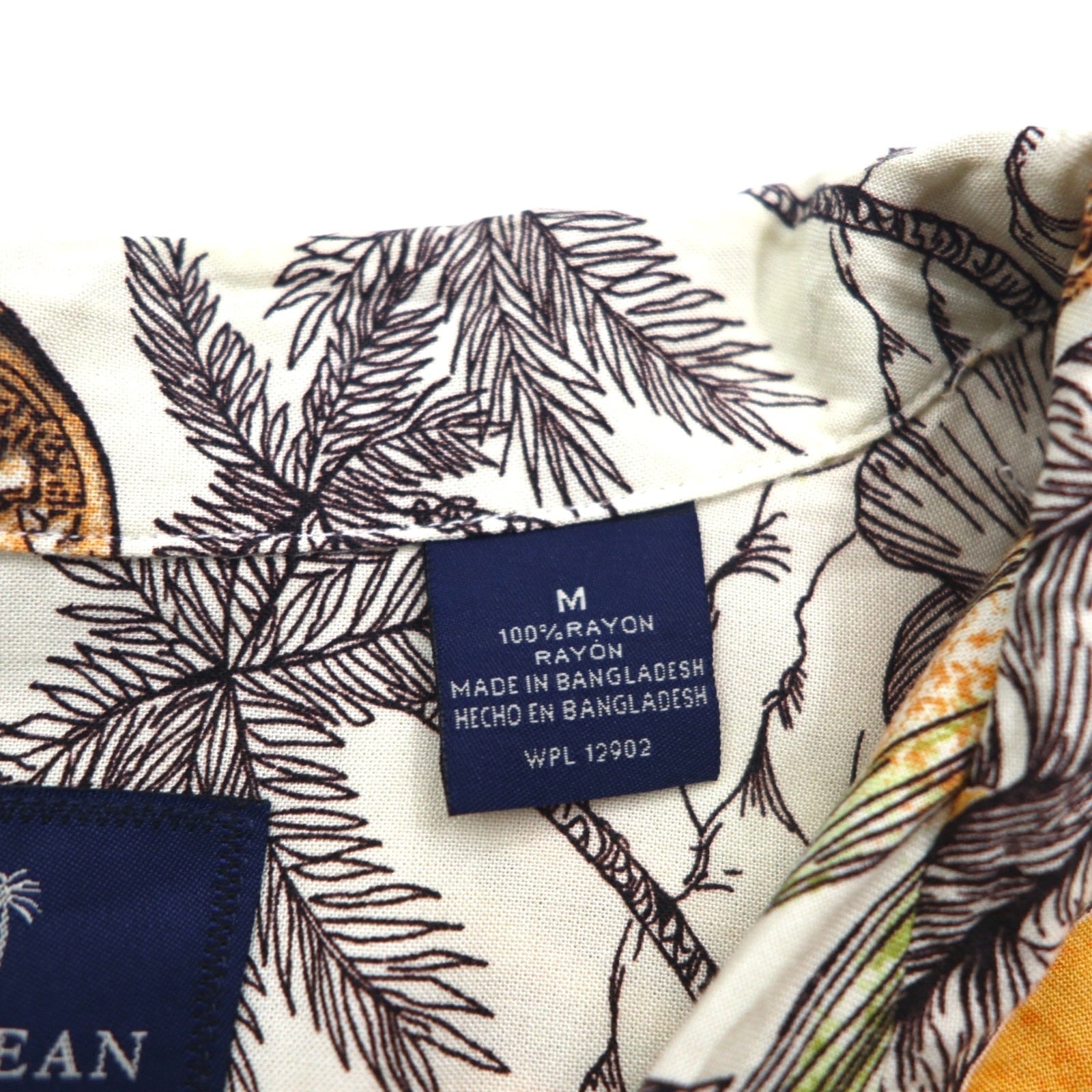 CARIBBEAN JOE anni '90 camicia hawaiana open collar con colletto aperto M arancione rayon fantasia palme cocktail ibisco