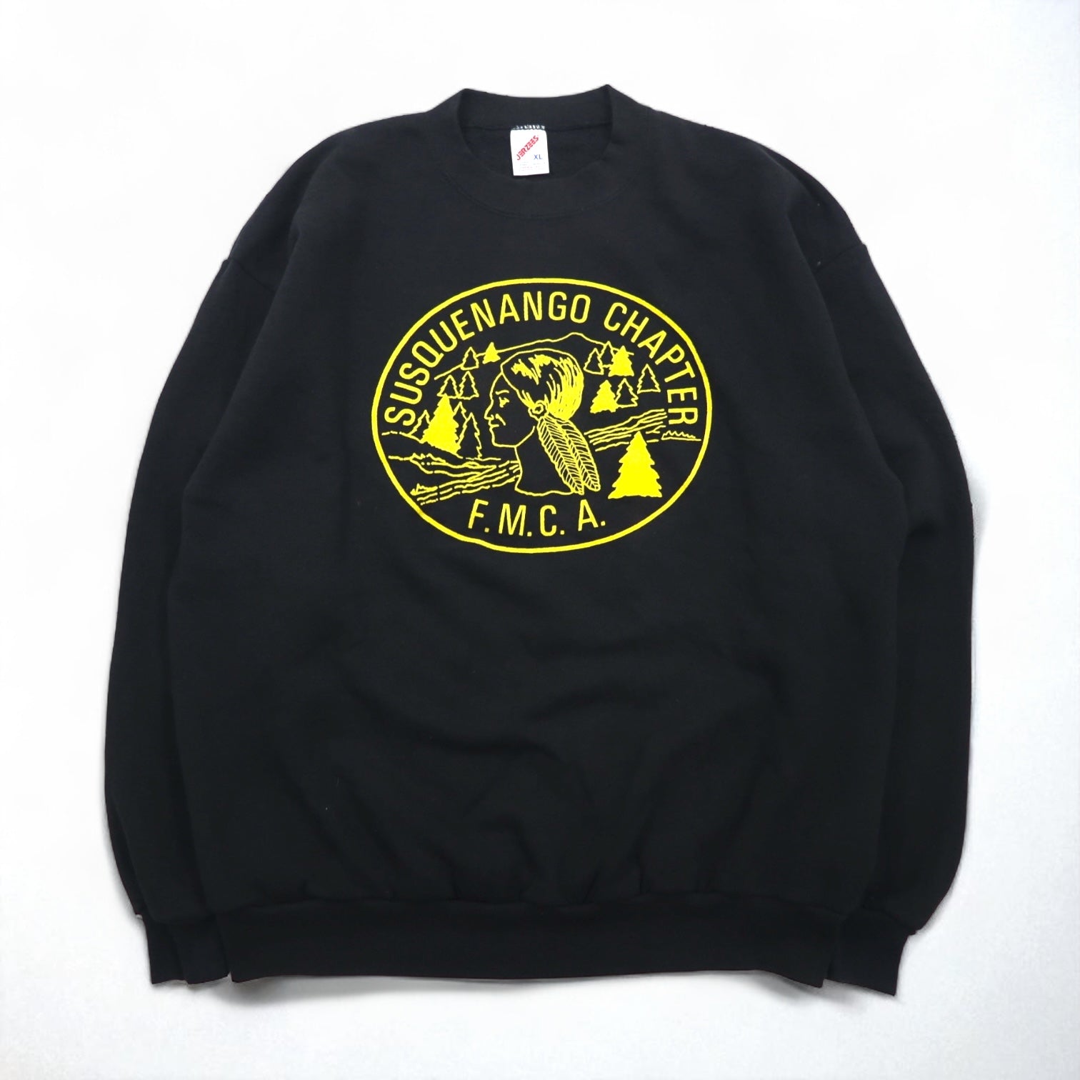 JERZEES anni '80 Made in USA Felpa XL Nera Cotone Interno felpato SUSQUENA CHAPTER F.M.C.A.