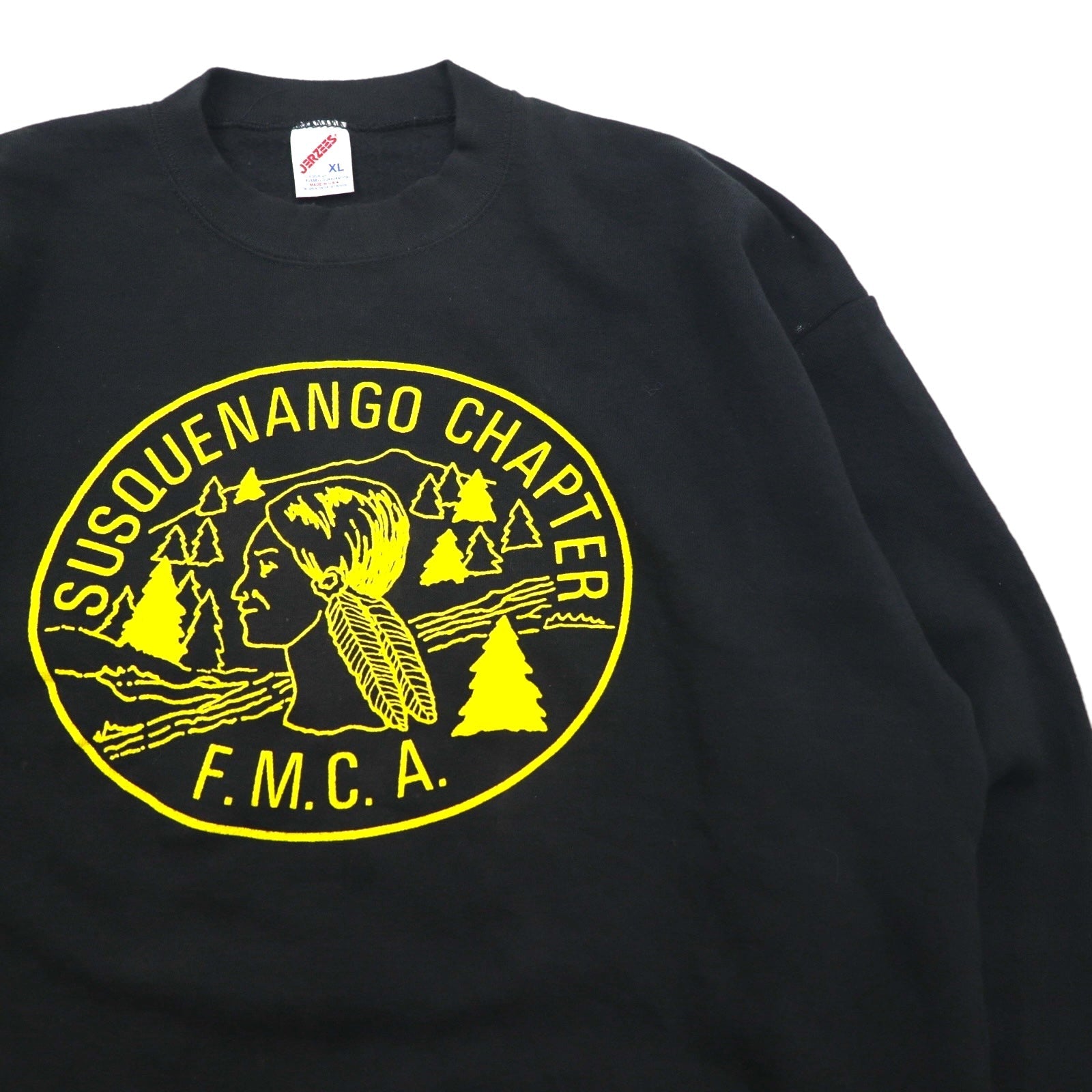JERZEES anni '80 Made in USA Felpa XL Nera Cotone Interno felpato SUSQUENA CHAPTER F.M.C.A.