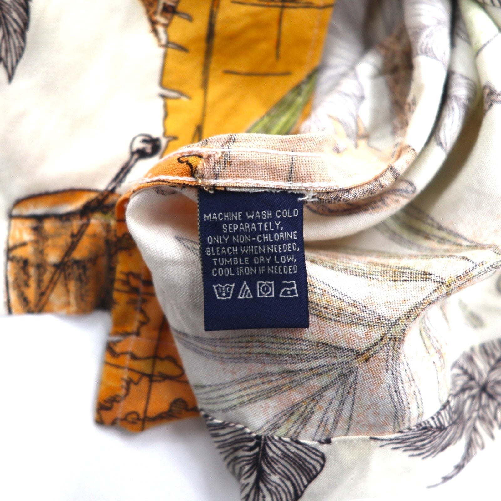 CARIBBEAN JOE anni '90 camicia hawaiana open collar con colletto aperto M arancione rayon fantasia palme cocktail ibisco