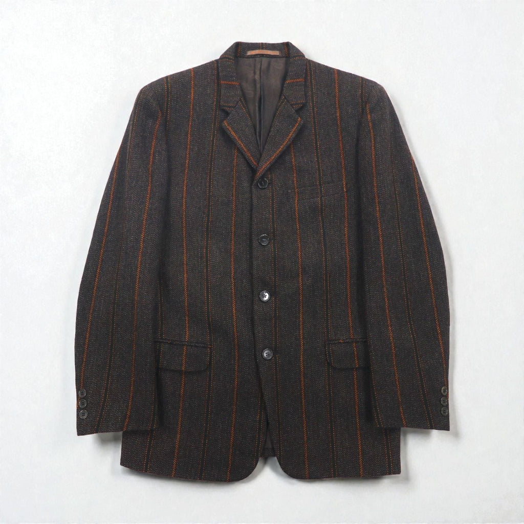 MEN'S BIGI 80s Vintage Blazer ツイード テーラードジャケット M ブラウン ストライプ ウール 裏地 ペイズリー柄 80年代