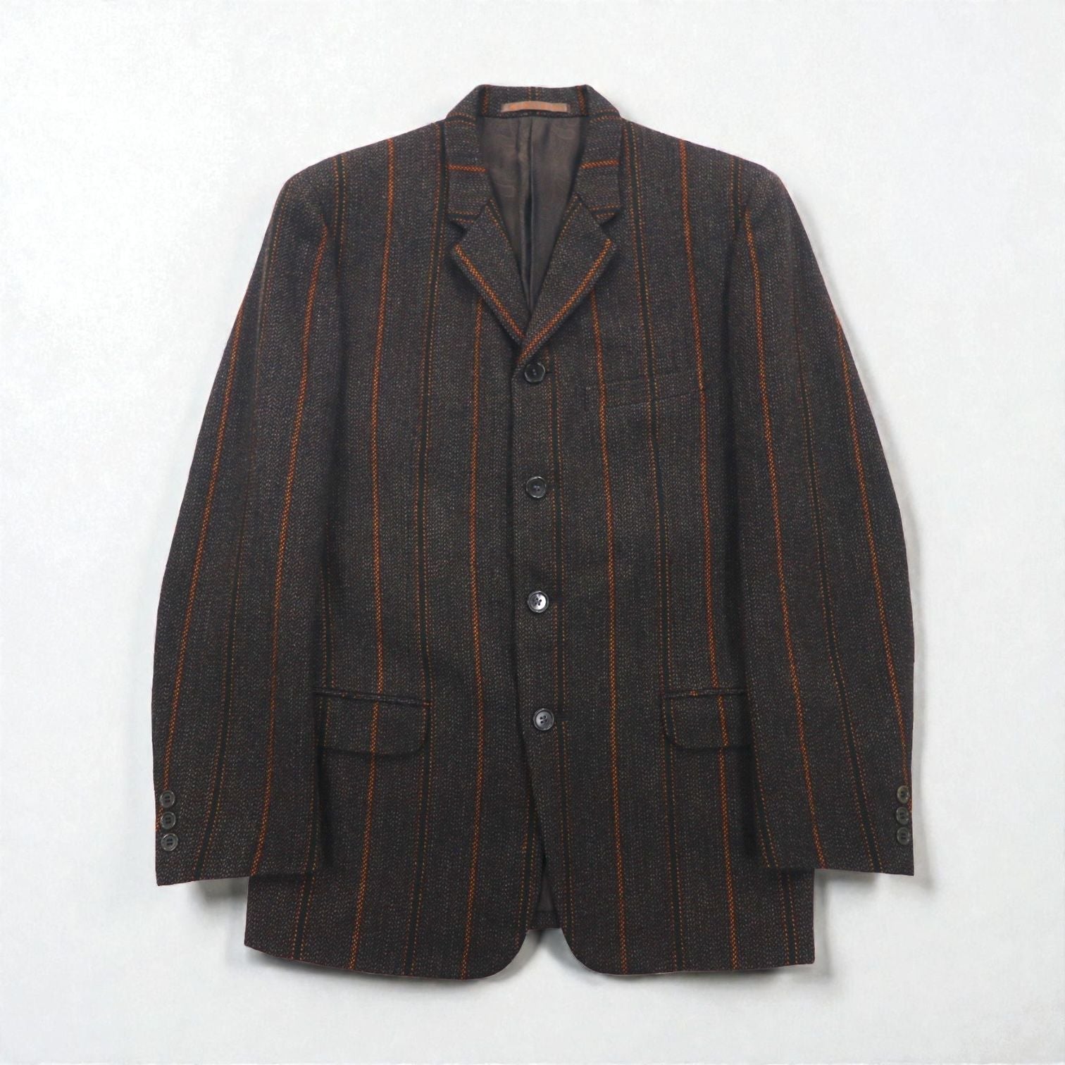 MEN'S BIGI 80s Vintage Blazer ツイード テーラードジャケット M ブラウン ストライプ ウール 裏地 ペイズリー柄 80年代