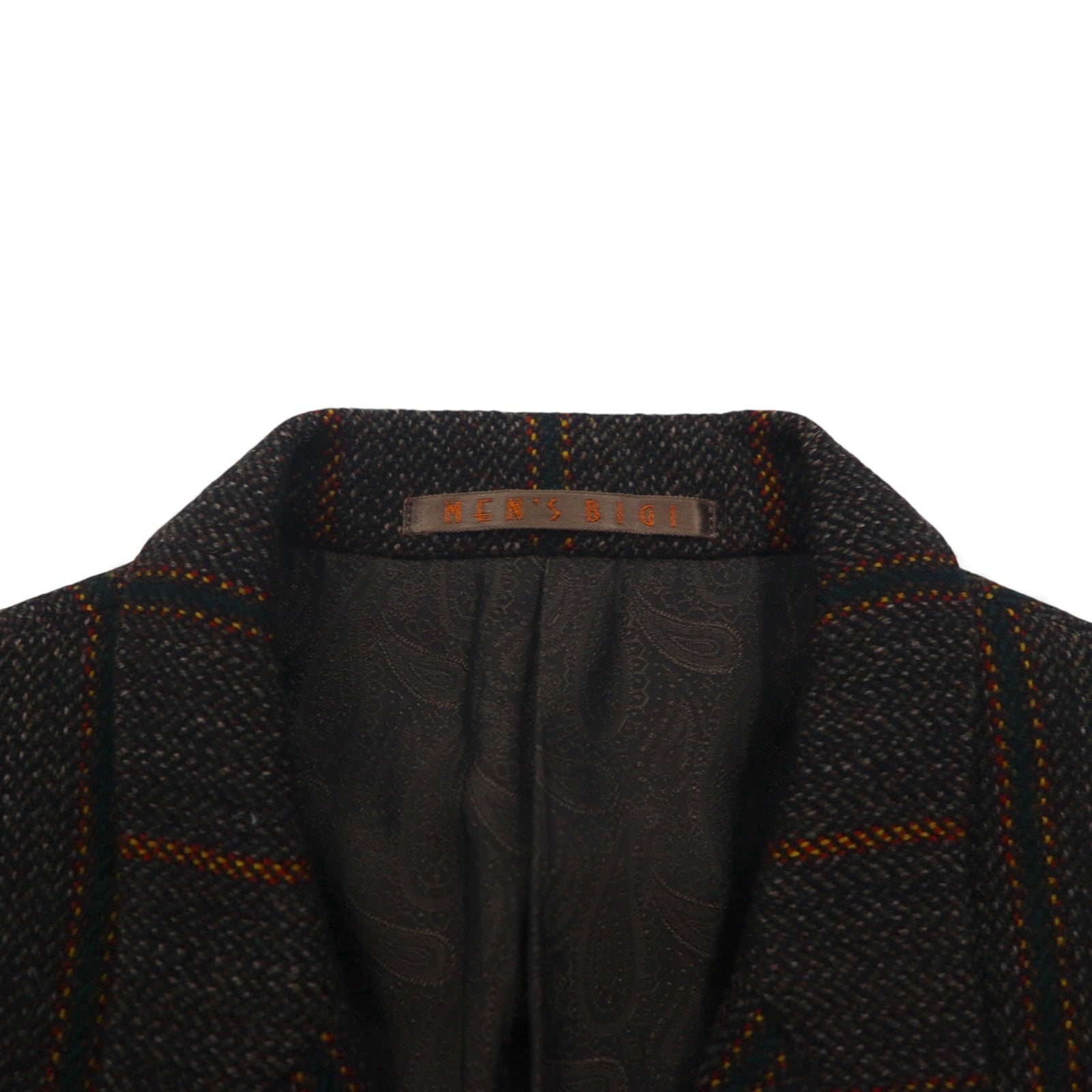 MEN'S BIGI 80s Vintage Blazer ツイード テーラードジャケット M ブラウン ストライプ ウール 裏地 ペイズリー柄 80年代