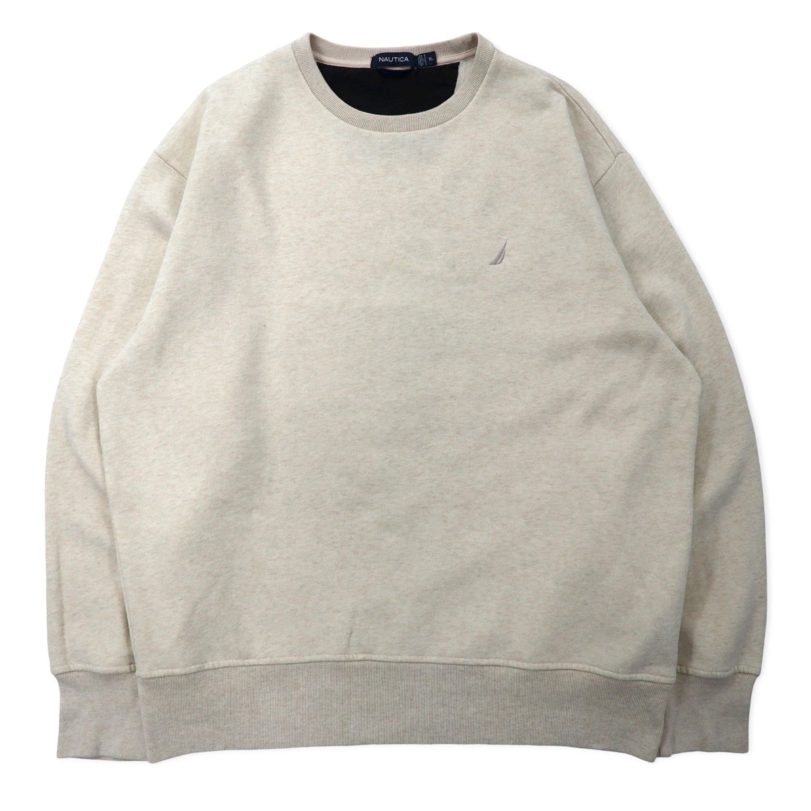NAUTICA Felpa girocollo XL crema cotone felpata ricamo logo singolo oversize
