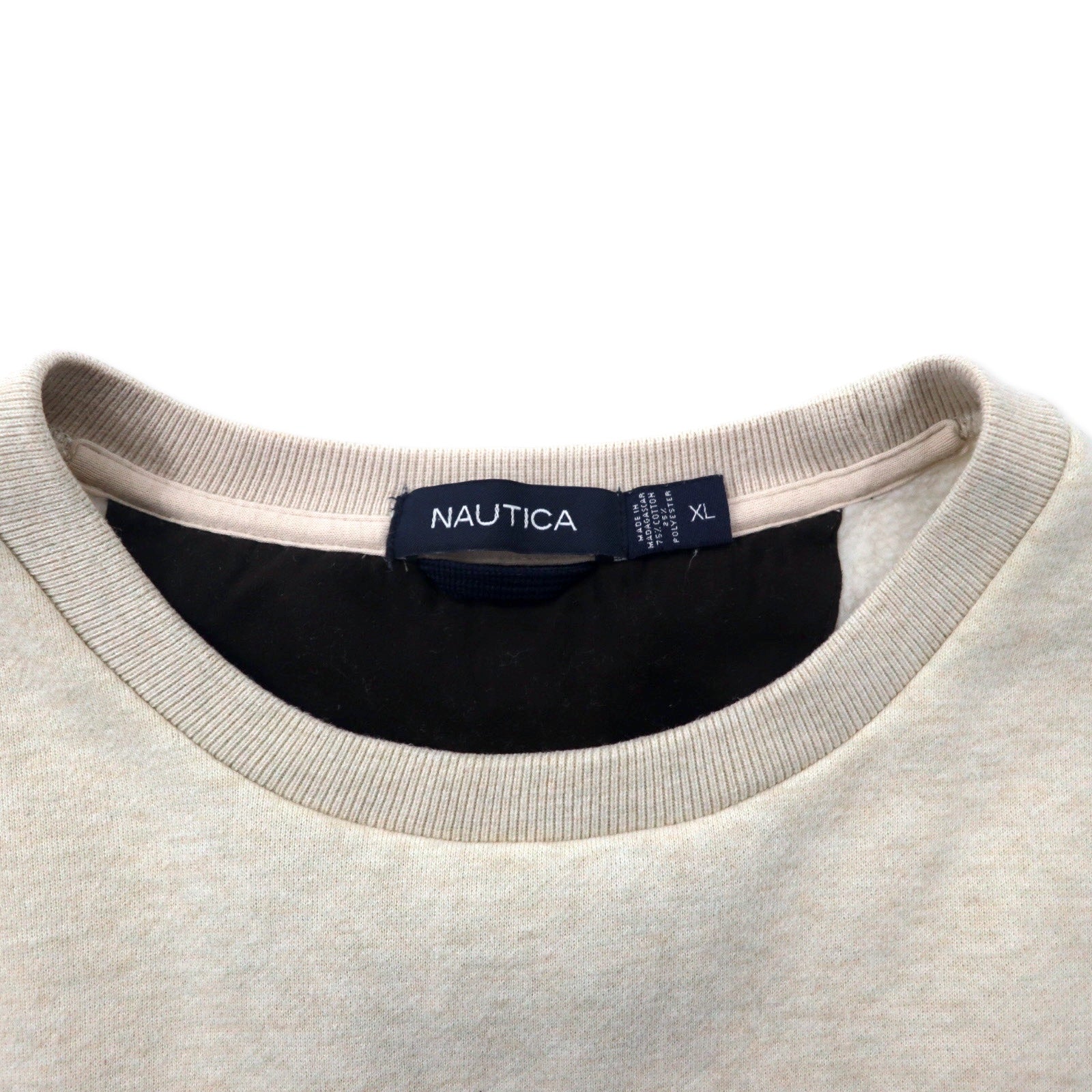 NAUTICA Felpa girocollo XL crema cotone felpata ricamo logo singolo oversize