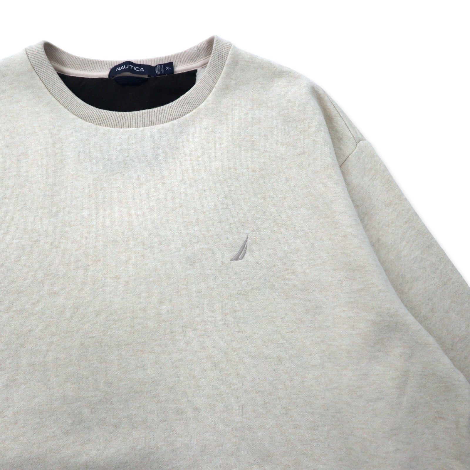 NAUTICA Felpa girocollo XL crema cotone felpata ricamo logo singolo oversize