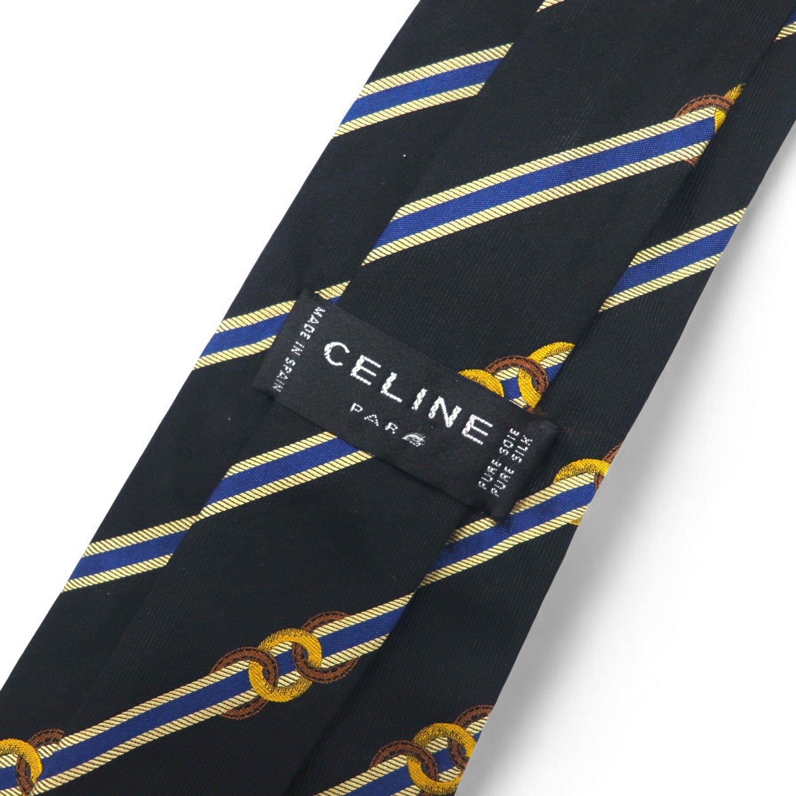 CELINE, cravatta nera a righe regimental in seta, Made in Spain