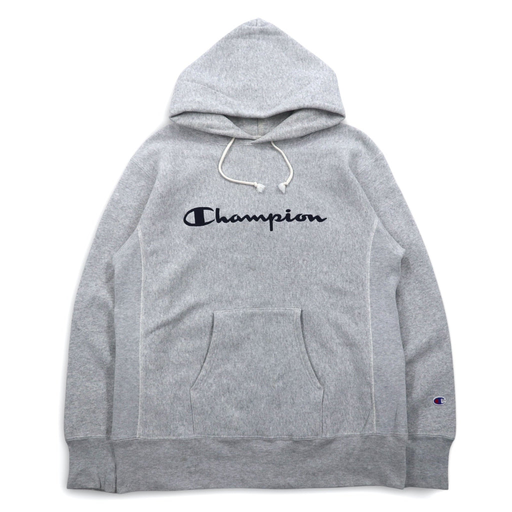 Champion Reverse Weave Felpa con cappuccio pullover XL grigia con logo script ricamato, riedizione etichetta blu C3-L107