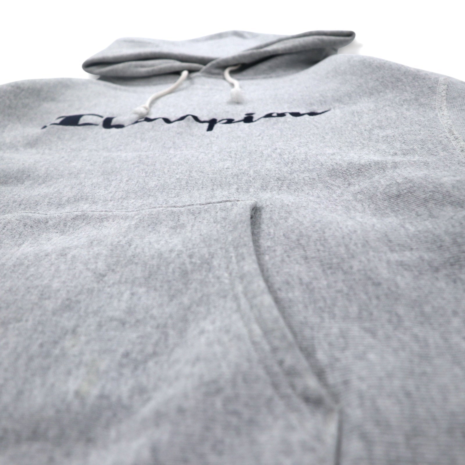 Champion Reverse Weave Felpa con cappuccio pullover XL grigia con logo script ricamato, riedizione etichetta blu C3-L107