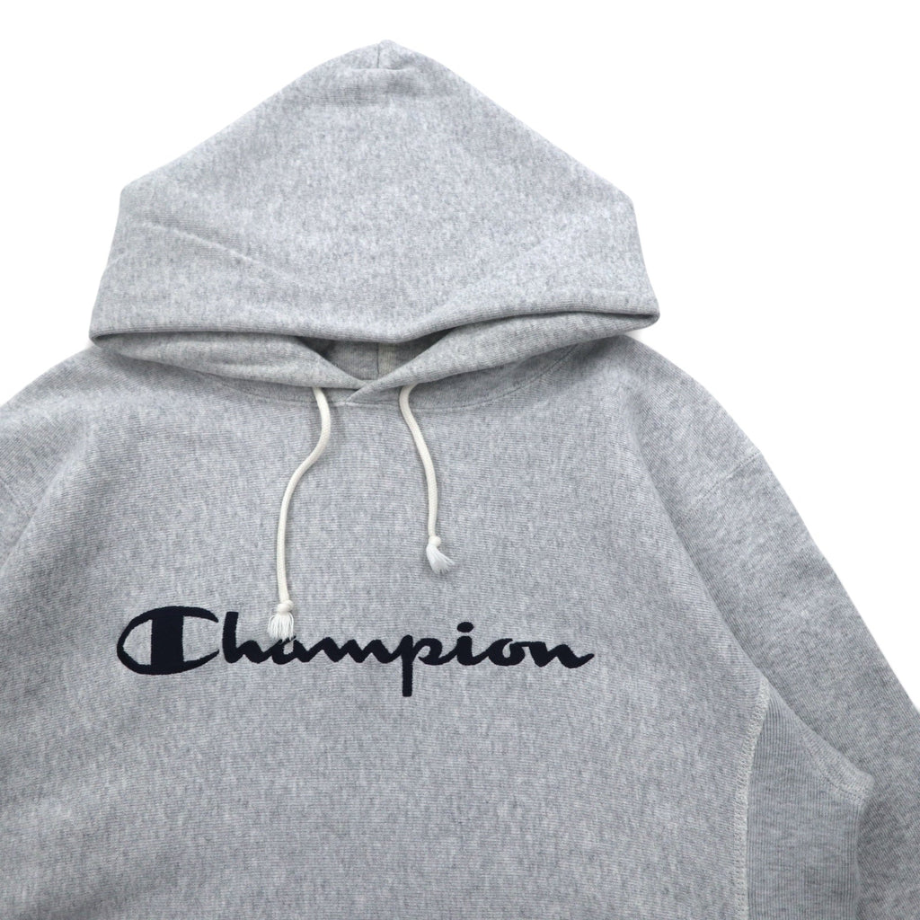 Champion Reverse Weave Felpa con cappuccio pullover XL grigia con logo script ricamato, riedizione etichetta blu C3-L107