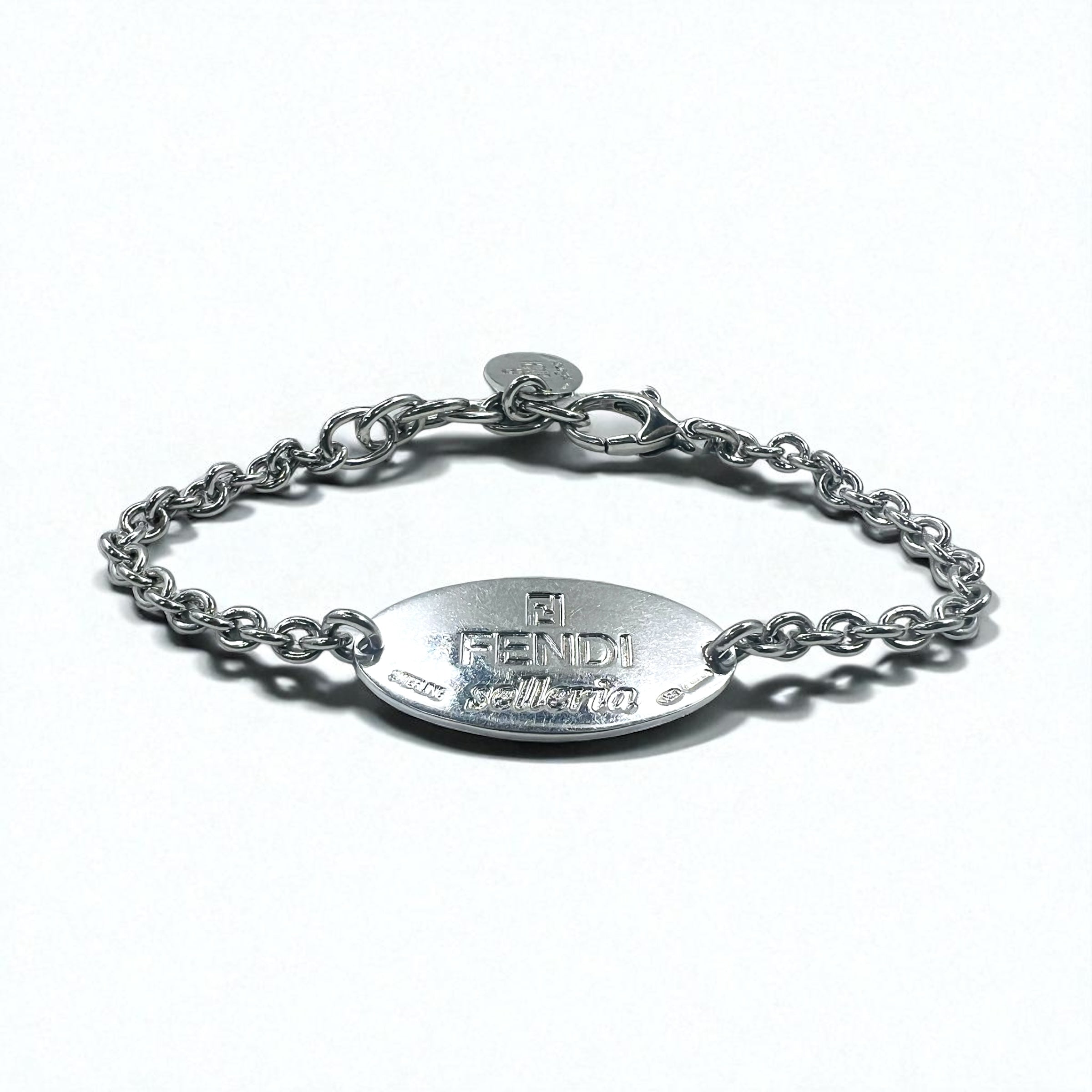 FENDI Selleria Bracciale a Catena con Logo Argento STERLING 925