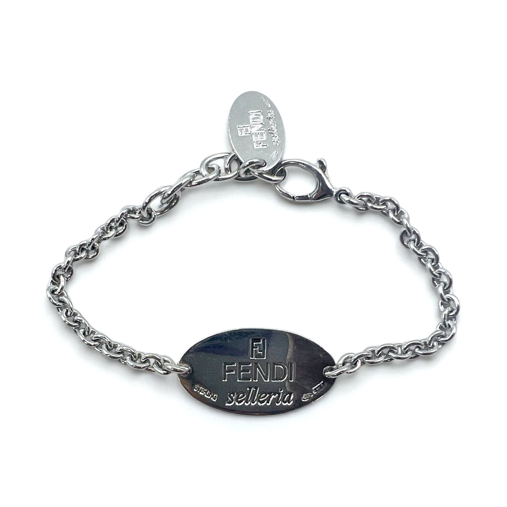 FENDI Selleria Bracciale a Catena con Logo Argento STERLING 925