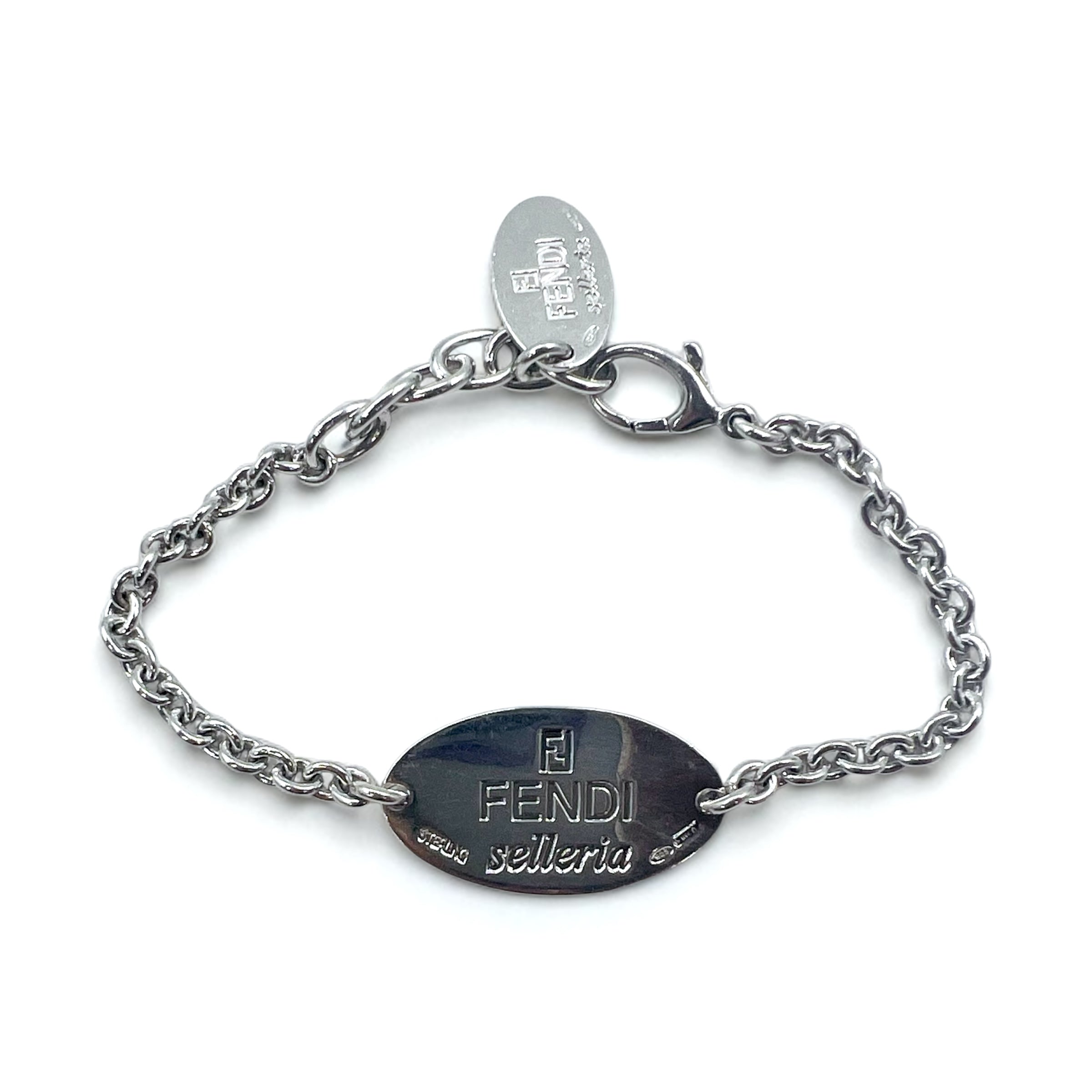 FENDI Selleria Bracciale a Catena con Logo Argento STERLING 925