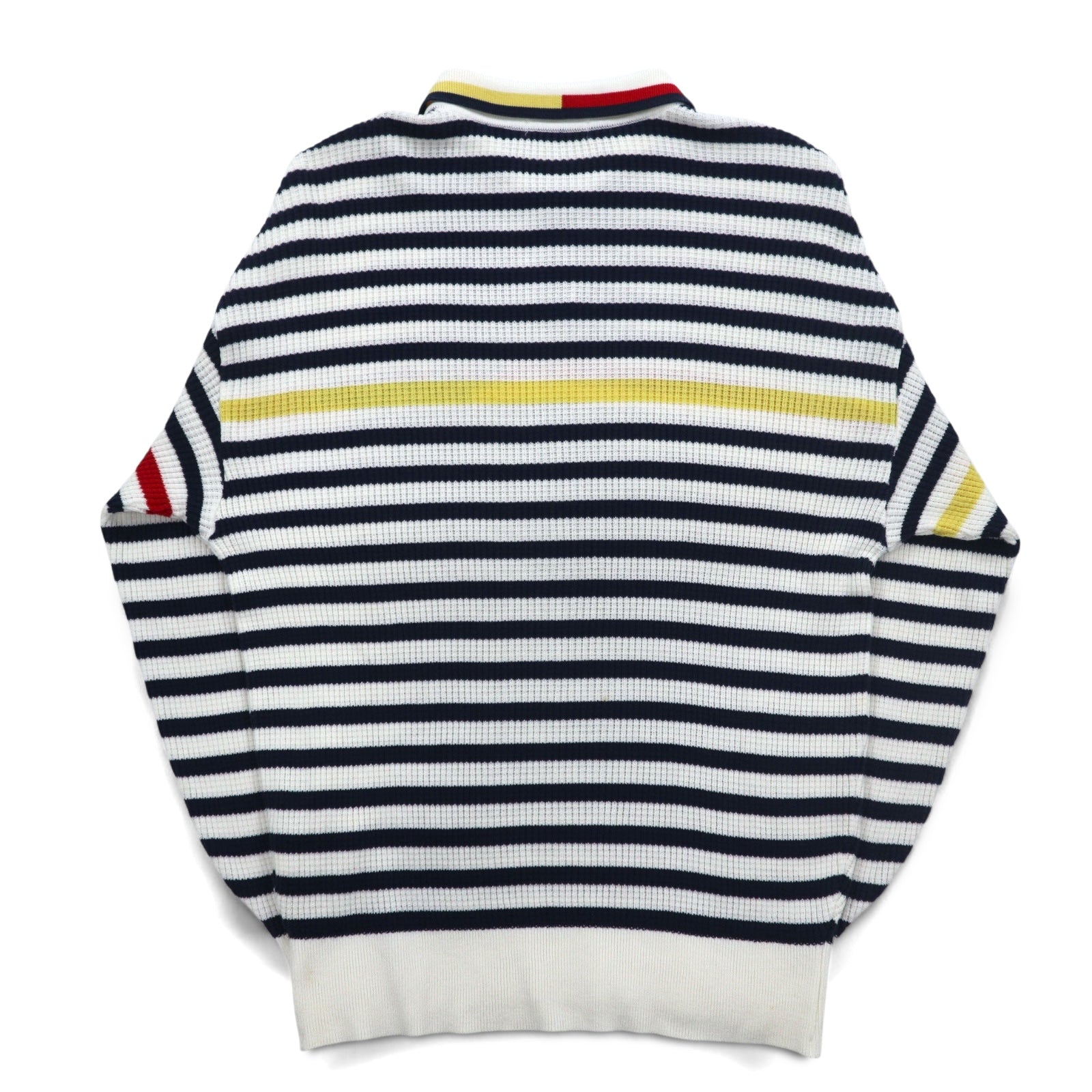 Vintage 90s Retro Preppy Polo Sweater VAZIIE SPORT Anni '90 Polo Waffle Knit L Righe Cotone Logo Ricamato Made in Japan