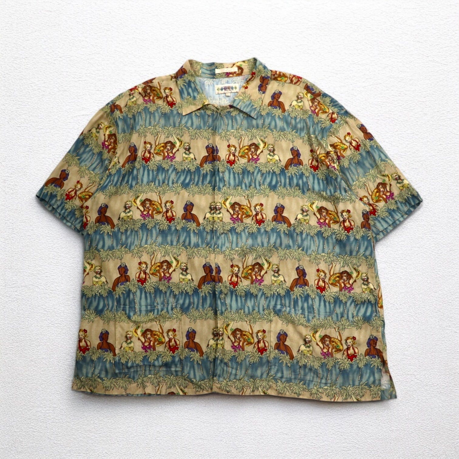 CAMPIA MODA 90年代 アロハシャツ XL カーキ レーヨン 総柄 フラガール