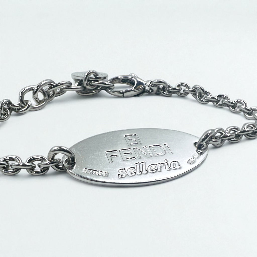 FENDI Selleria Bracciale a Catena con Logo Argento STERLING 925