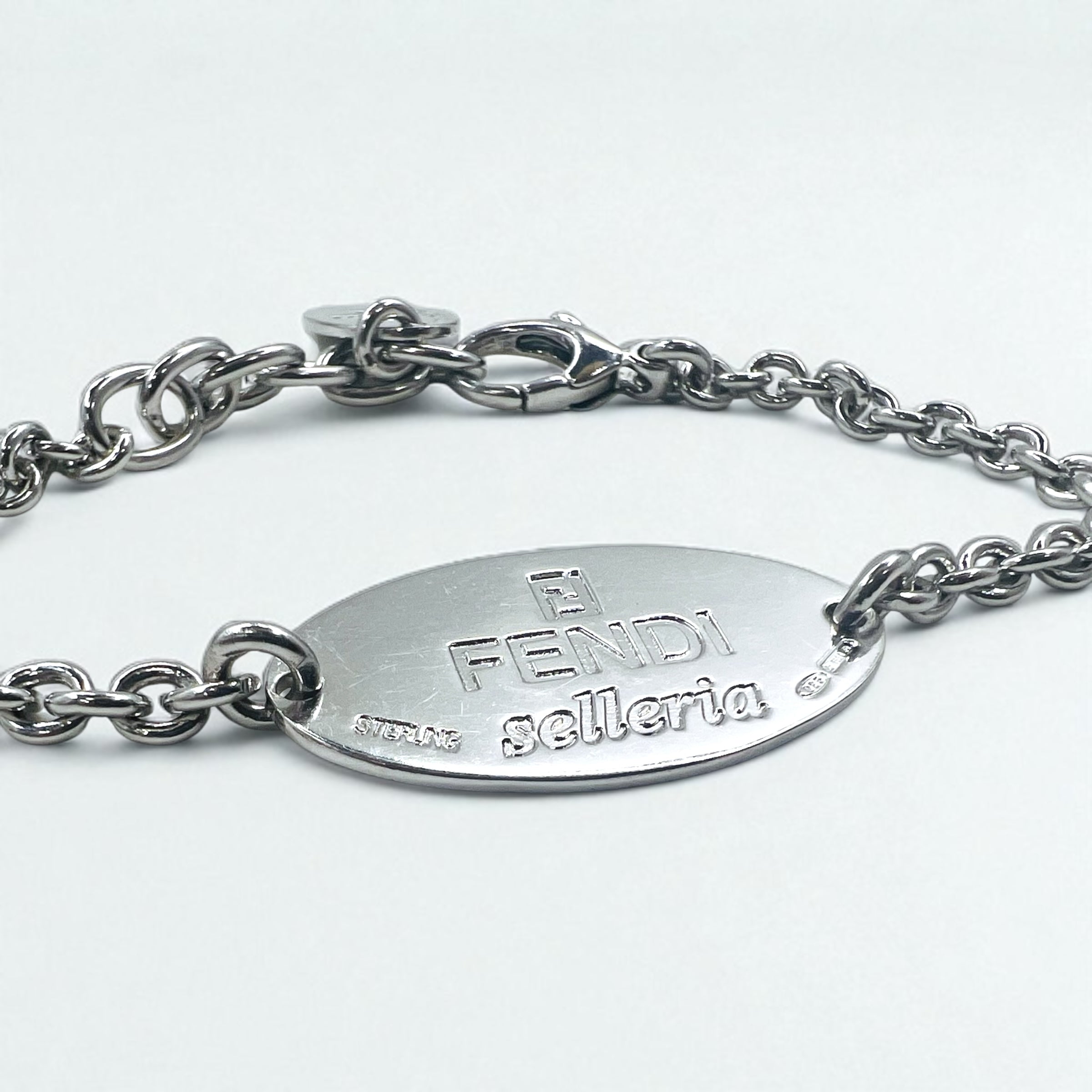 FENDI Selleria Bracciale a Catena con Logo Argento STERLING 925