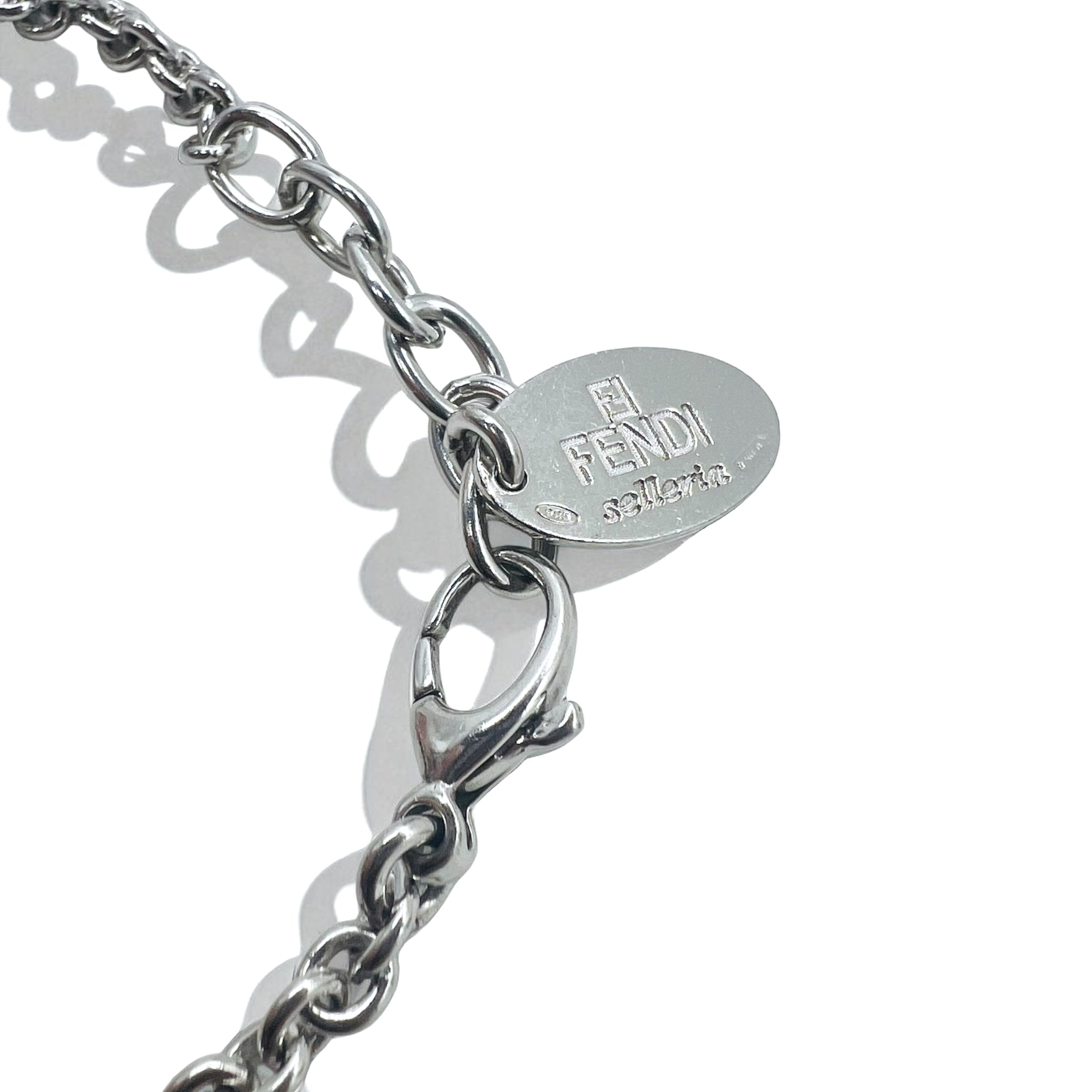 FENDI Selleria Bracciale a Catena con Logo Argento STERLING 925