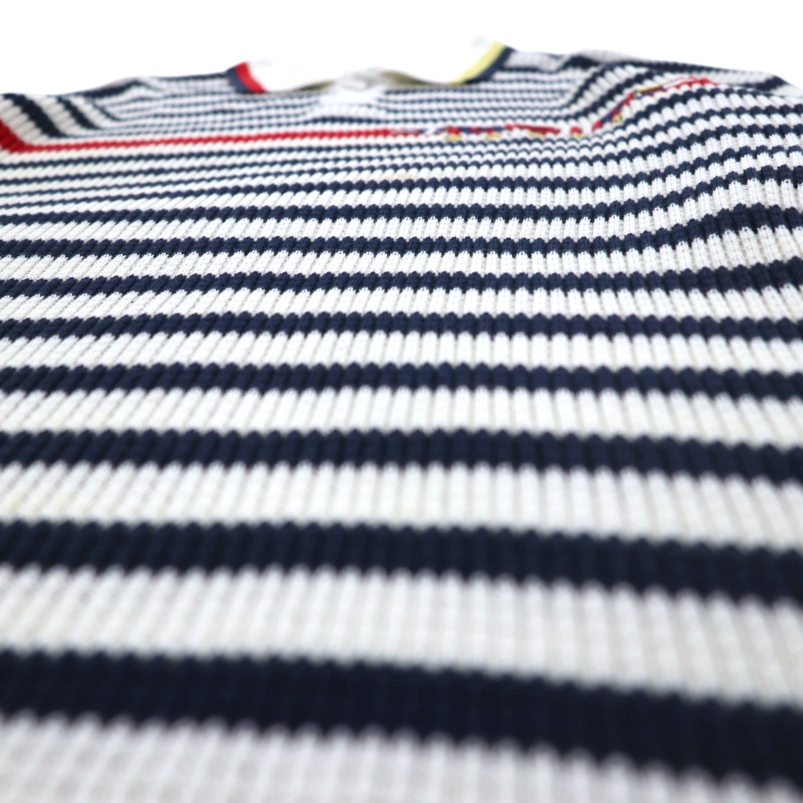 Vintage 90s Retro Preppy Polo Sweater VAZIIE SPORT Anni '90 Polo Waffle Knit L Righe Cotone Logo Ricamato Made in Japan