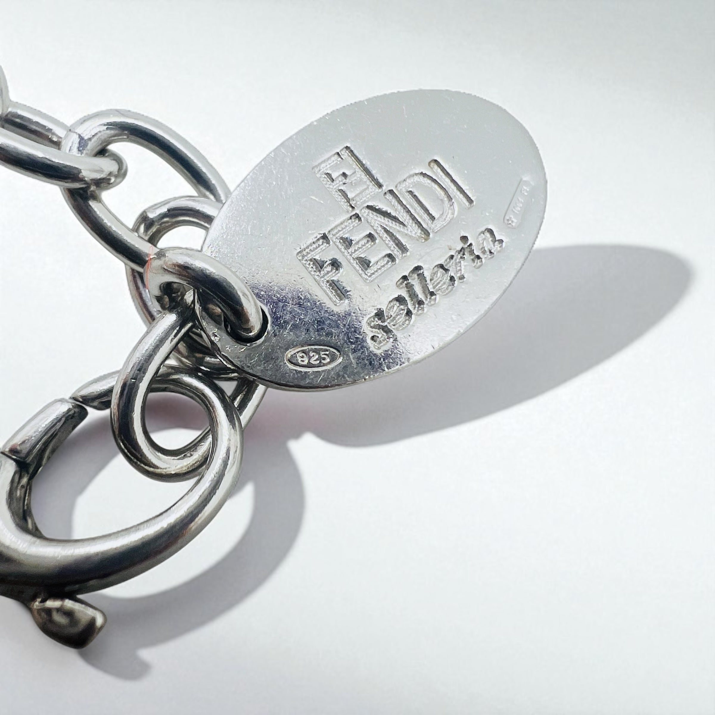 FENDI Selleria Bracciale a Catena con Logo Argento STERLING 925