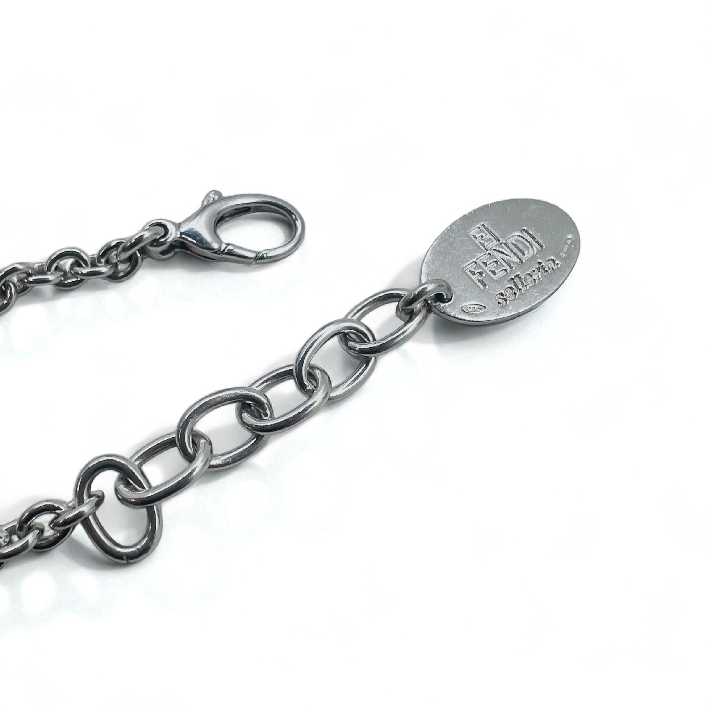 FENDI Selleria Bracciale a Catena con Logo Argento STERLING 925