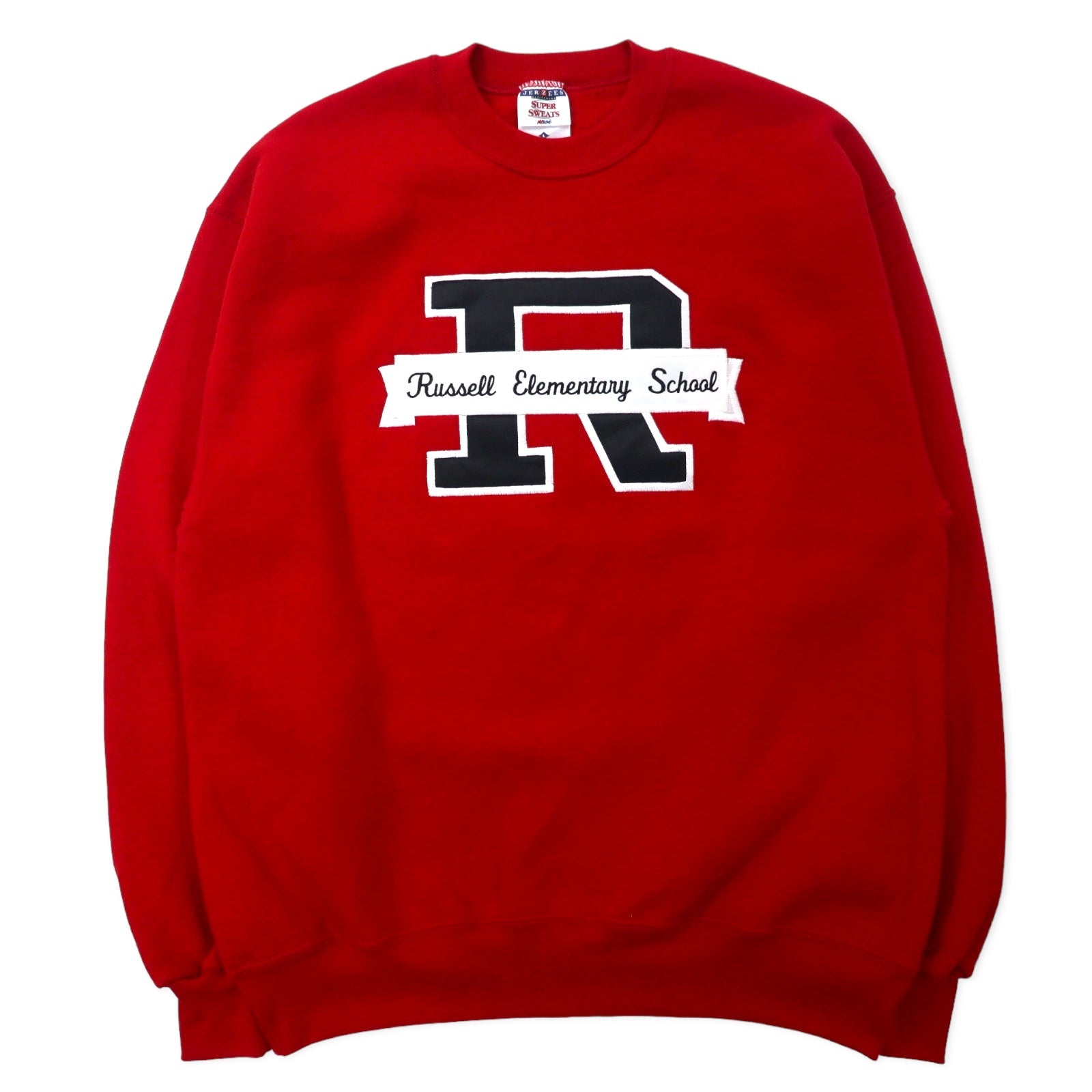 Felpa JERZEES USA 90s SUPER SWEATS ricamata universitaria L rossa cotone felpato Russell Elementary School
