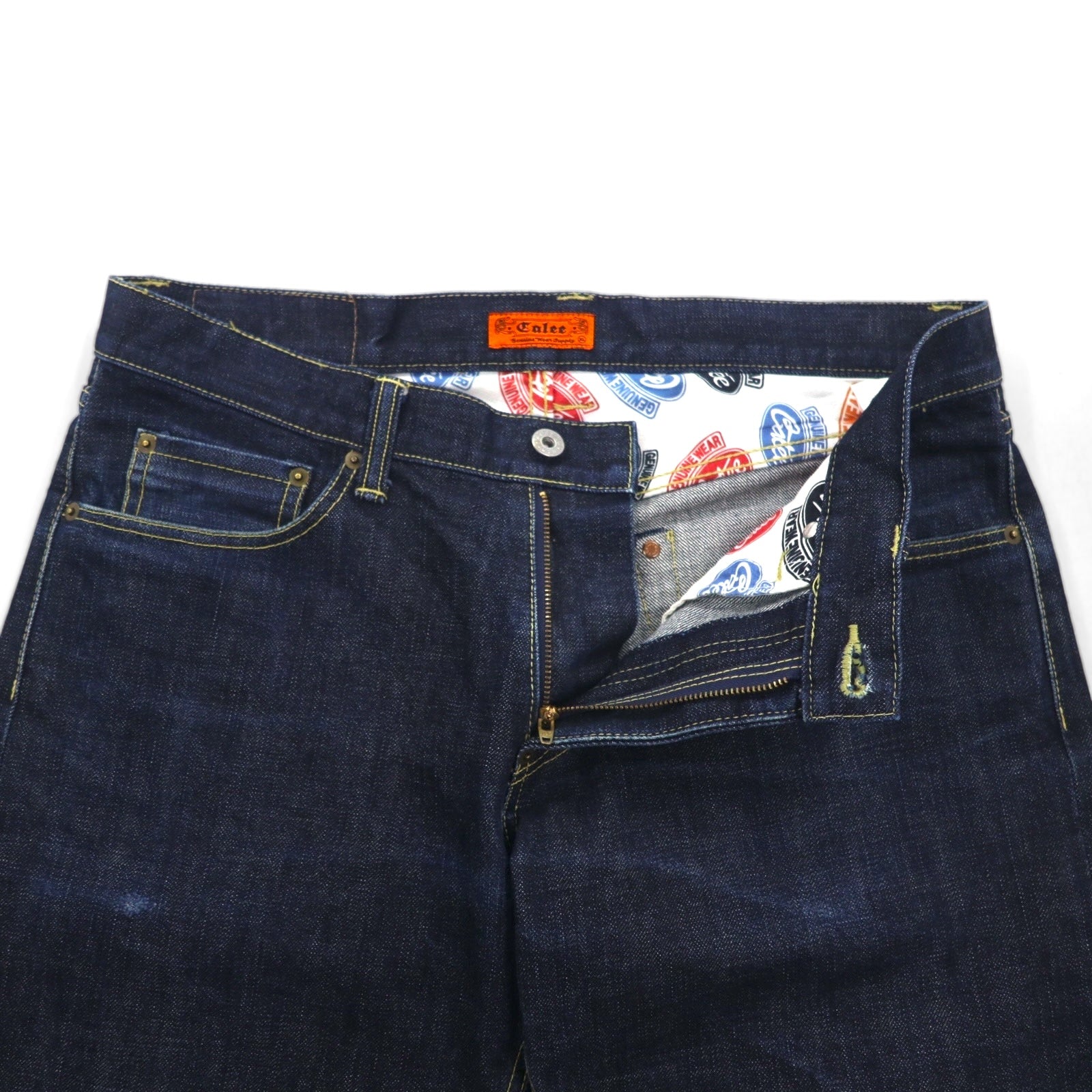 Calee Jeans dritti rigidi con cimosa, taglia XL, indaco blu, made in Japan