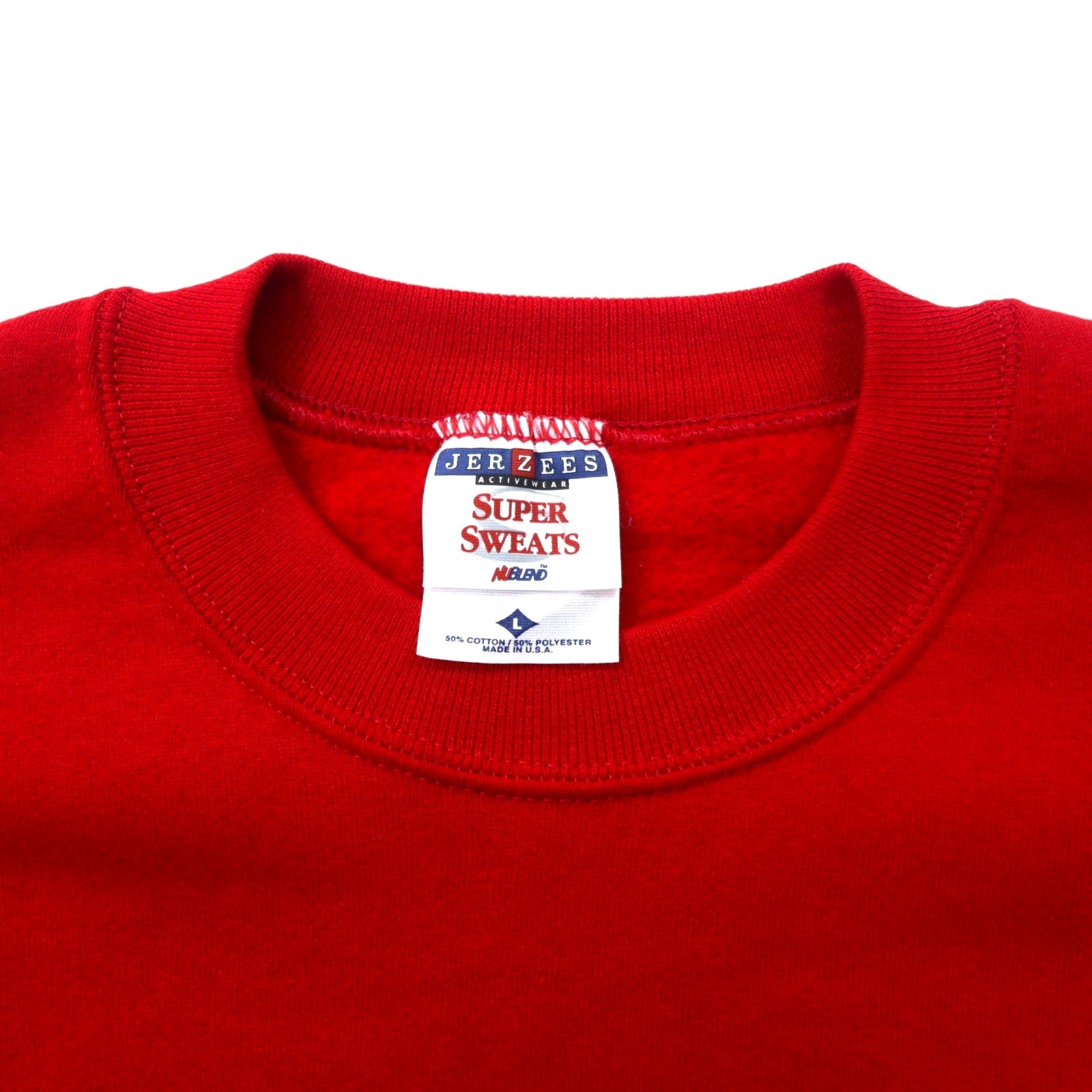Felpa JERZEES USA 90s SUPER SWEATS ricamata universitaria L rossa cotone felpato Russell Elementary School