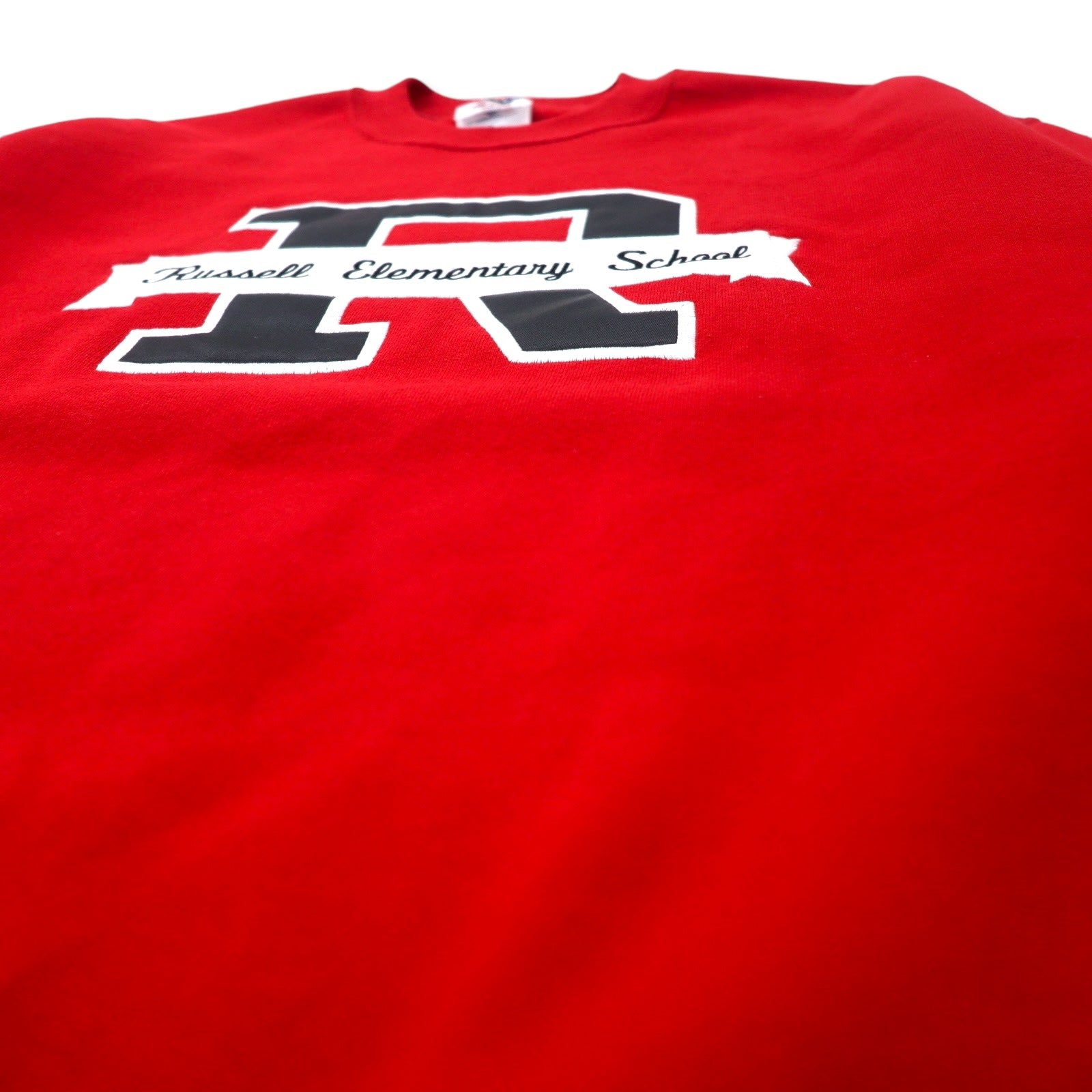 Felpa JERZEES USA 90s SUPER SWEATS ricamata universitaria L rossa cotone felpato Russell Elementary School