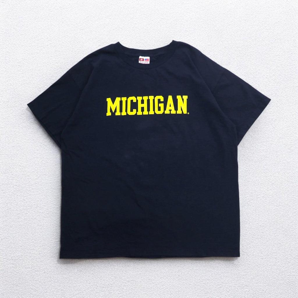 T-shirt girocollo BAYSIDE heavy-weight con stampa college, XL, nera, MICHIGAN, fabbricata negli Stati Uniti