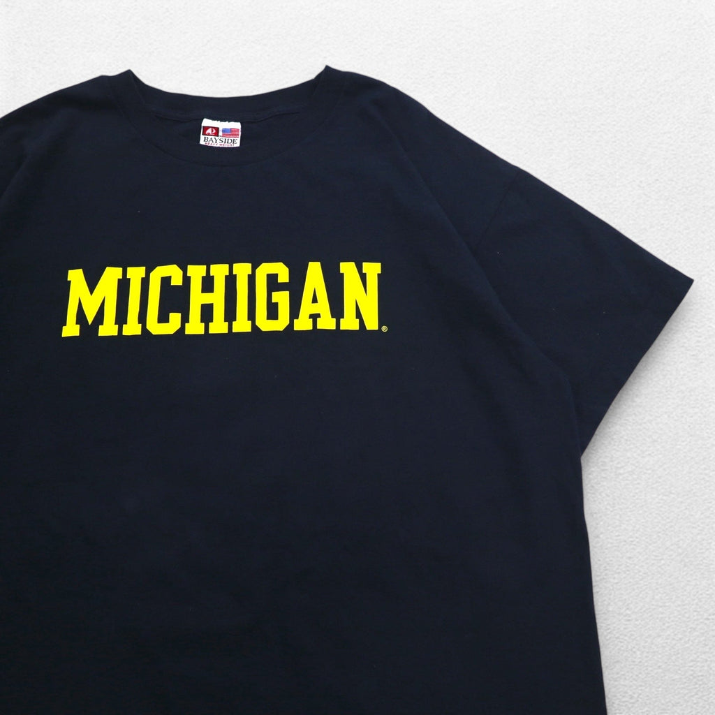 T-shirt girocollo BAYSIDE heavy-weight con stampa college, XL, nera, MICHIGAN, fabbricata negli Stati Uniti