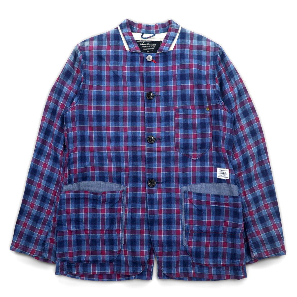 Anachronorm Tuta da Lavoro Camicia Giacca S Blu Quadretti Cotone Fatto in Giappone