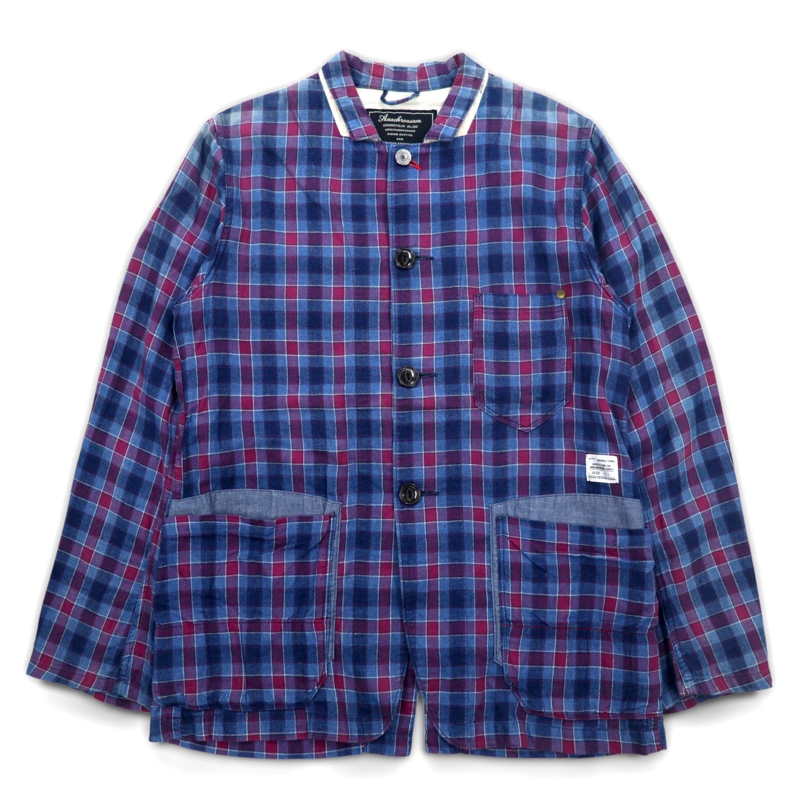 Anachronorm Tuta da Lavoro Camicia Giacca S Blu Quadretti Cotone Fatto in Giappone