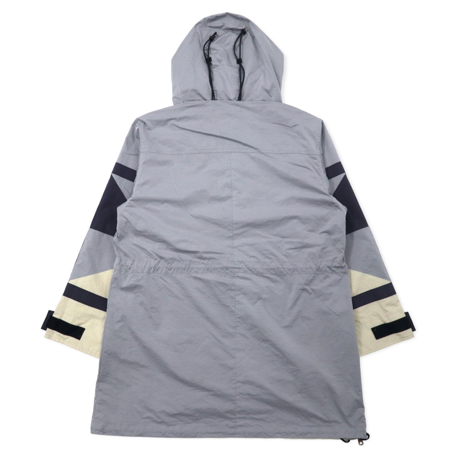 LEH Parka a vento con cappuccio, taglia M, colore grigio, in nylon, con coulisse, spacchi laterali, made in Japan