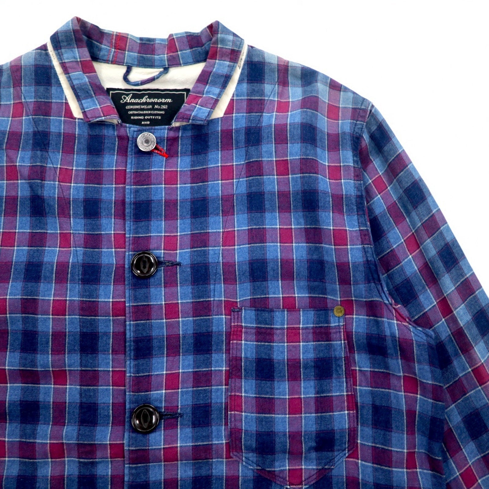 Anachronorm Tuta da Lavoro Camicia Giacca S Blu Quadretti Cotone Fatto in Giappone