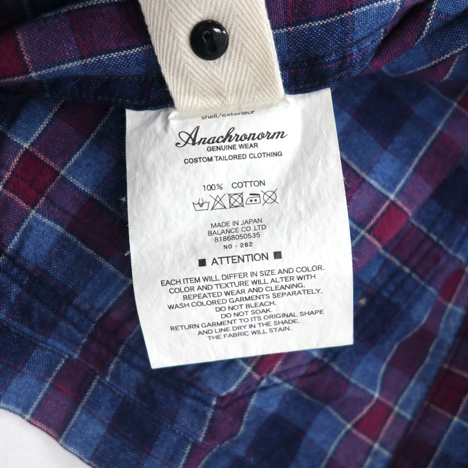 Anachronorm Tuta da Lavoro Camicia Giacca S Blu Quadretti Cotone Fatto in Giappone