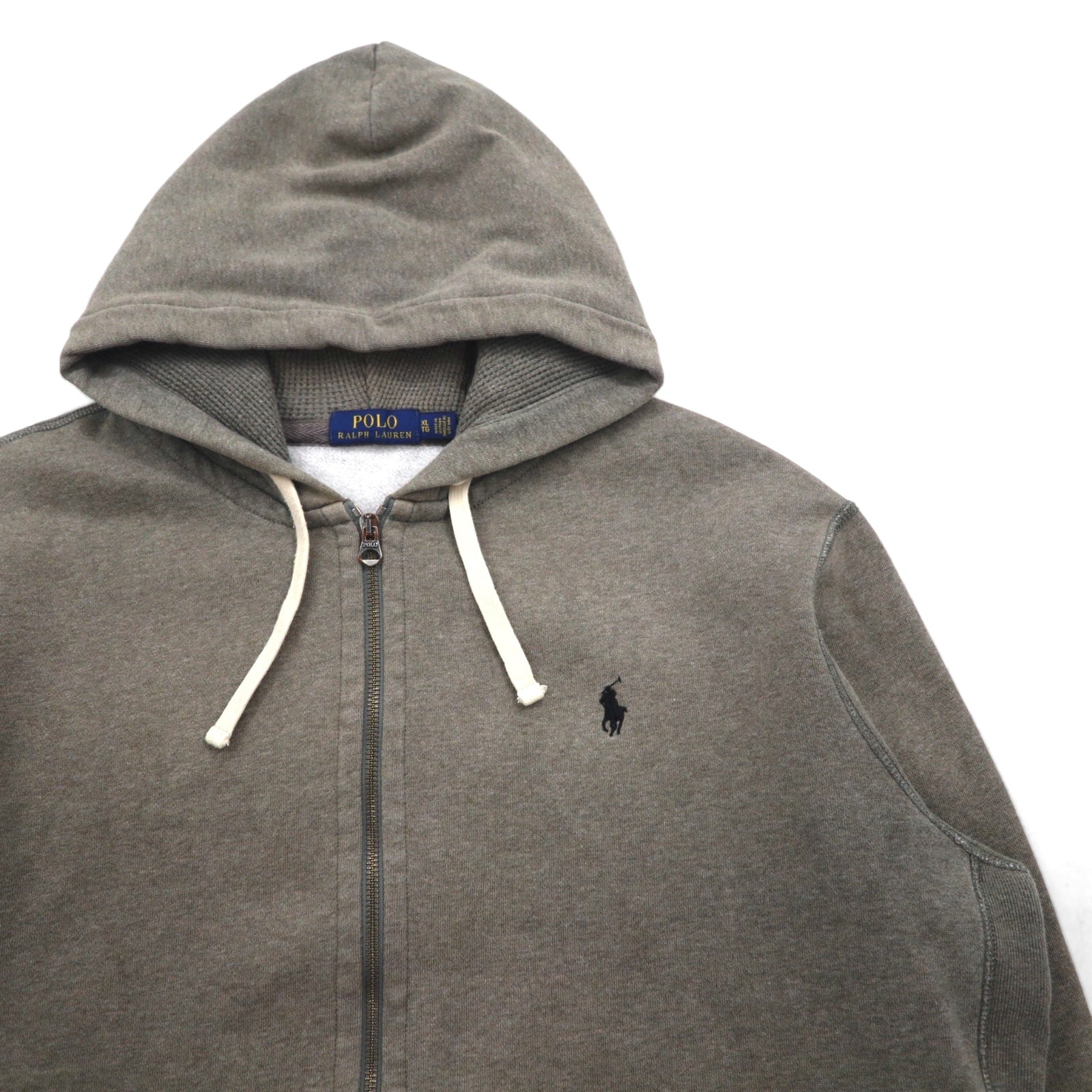POLO RALPH LAUREN felpa con cappuccio full zip reverse weave XL grigio kaki ricamo piccolo pony