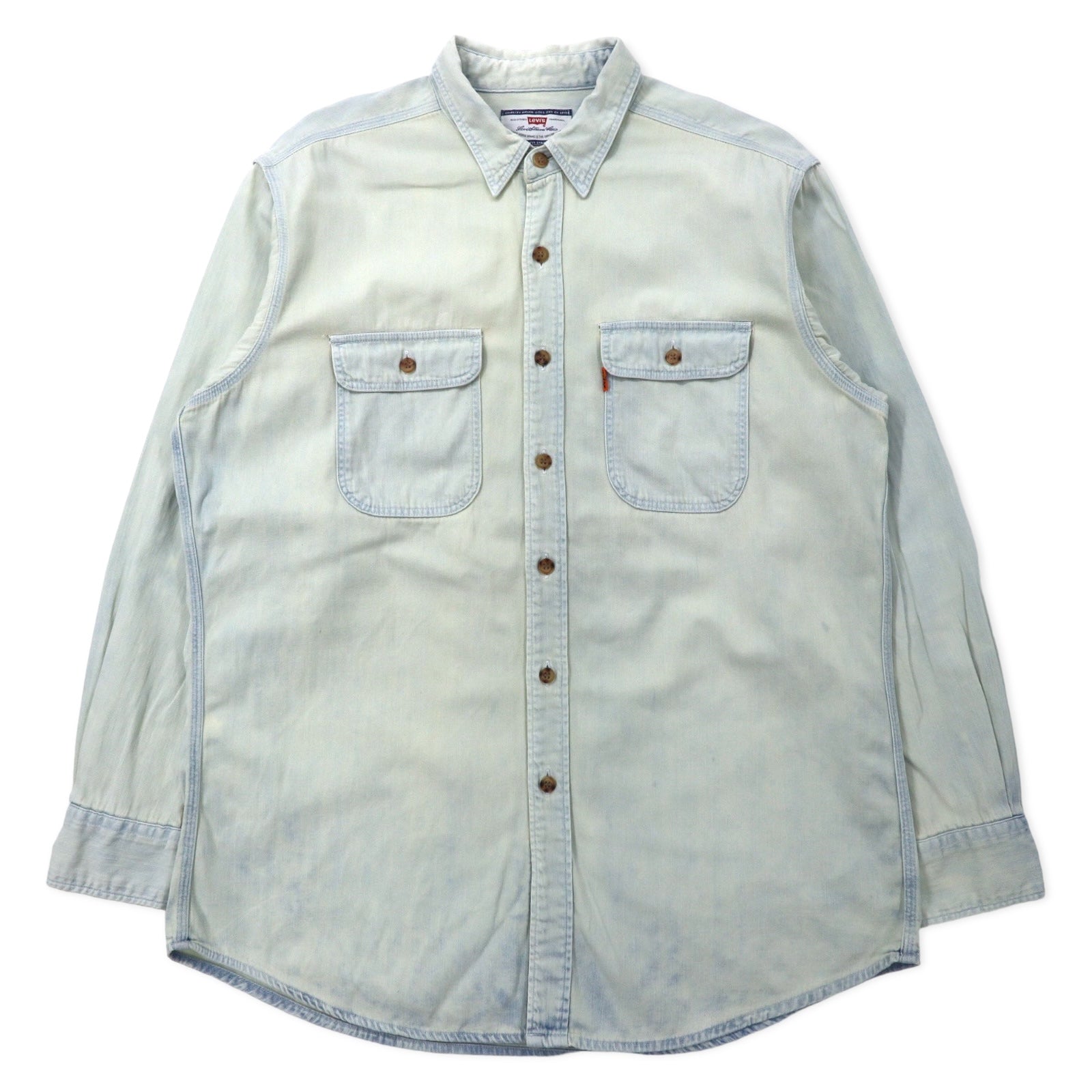 Camicia in denim Levi's anni '90, lavaggio ghiaccio, taglia L, blu, cotone, etichetta arancione