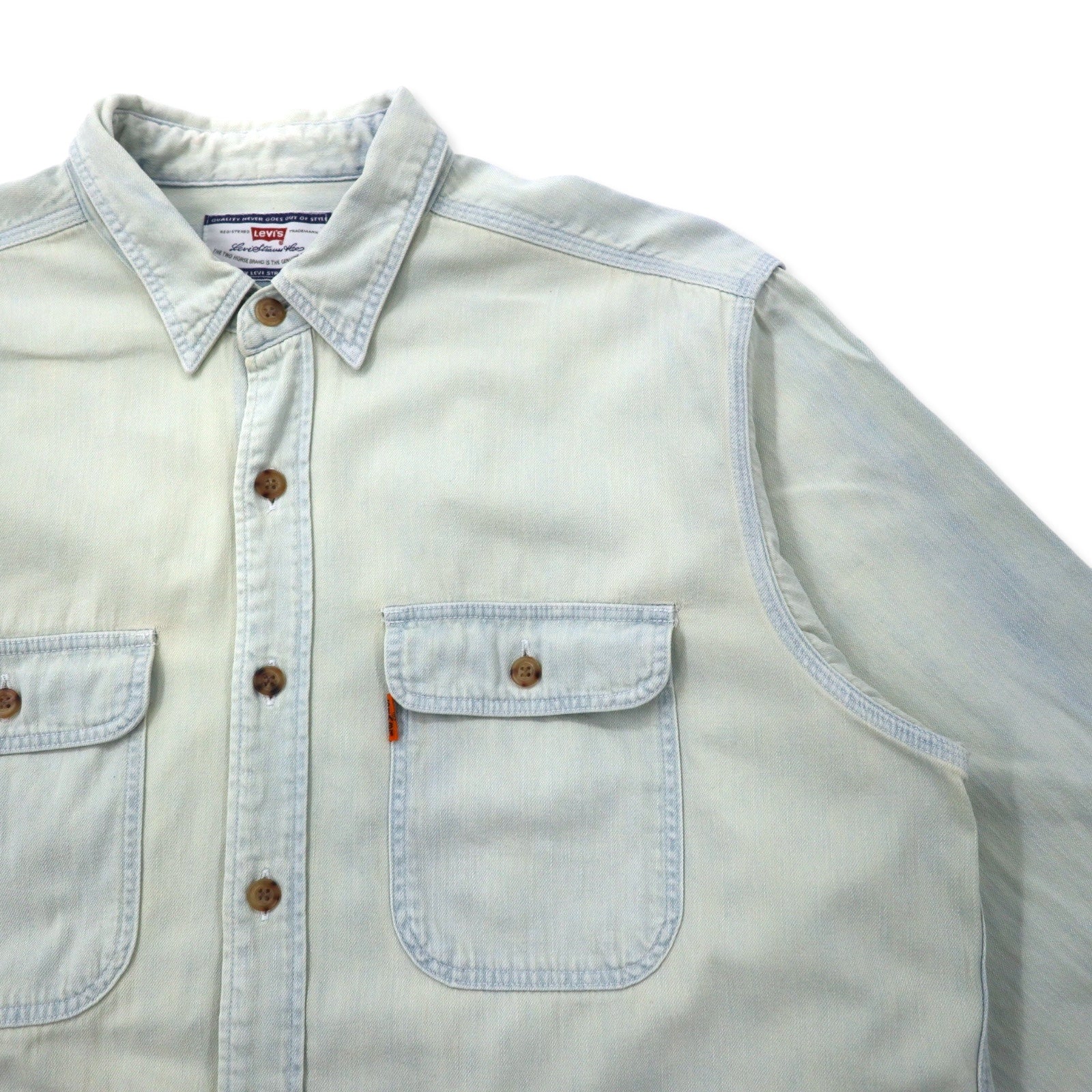 Camicia in denim Levi's anni '90, lavaggio ghiaccio, taglia L, blu, cotone, etichetta arancione