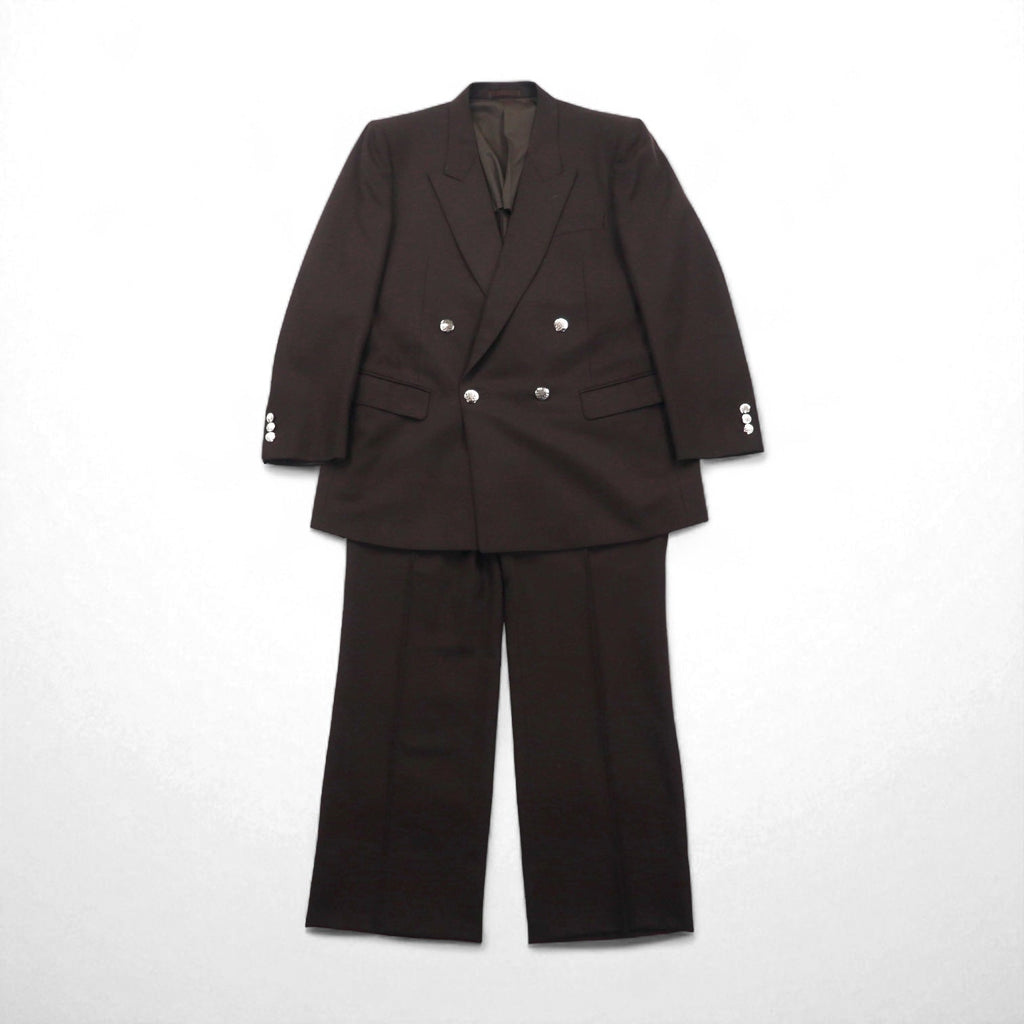 LANVIN completo doppiopetto con revers a punta, blazer, taglia L, marrone scuro, in lana, bottoni in metallo, taglio ampio