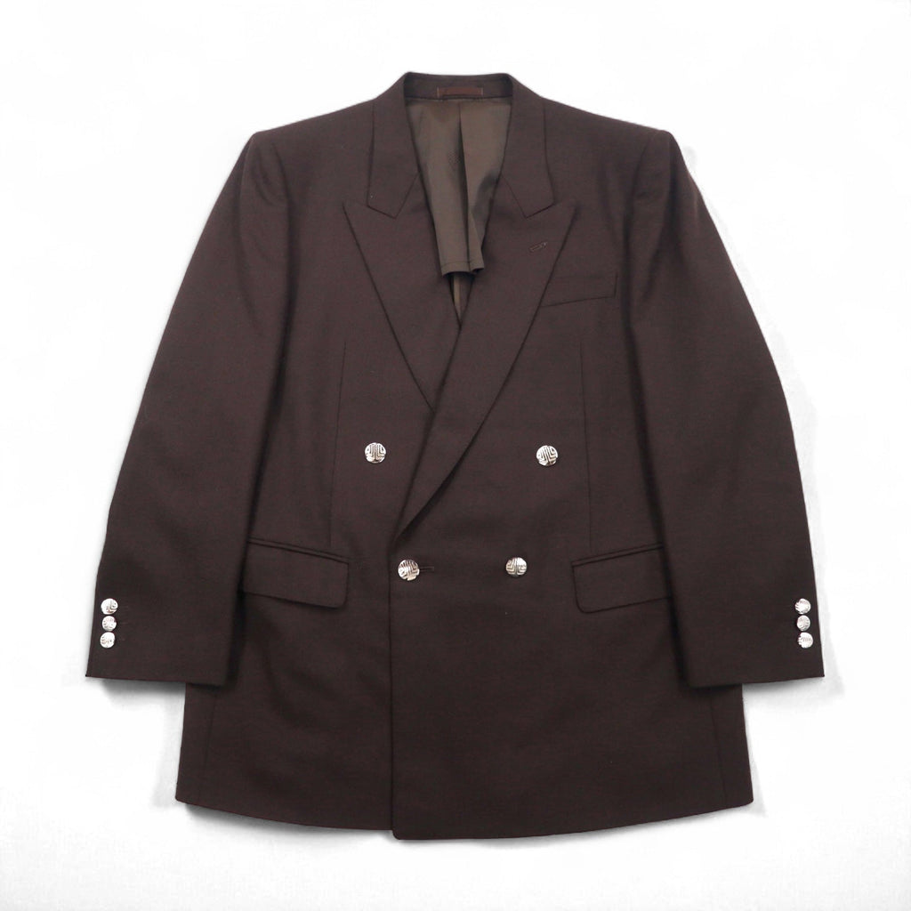 LANVIN completo doppiopetto con revers a punta, blazer, taglia L, marrone scuro, in lana, bottoni in metallo, taglio ampio