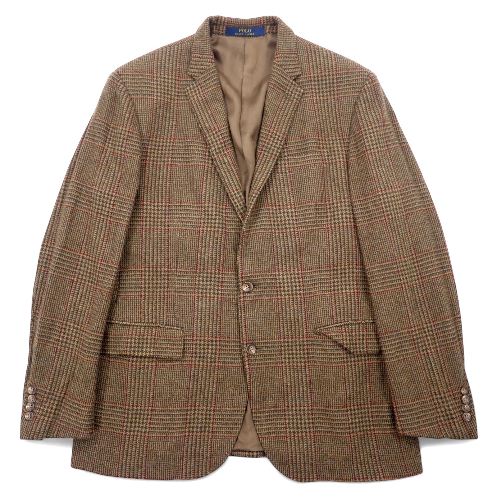 POLO RALPH LAUREN Giacca sartoriale 2 bottoni L Marrone Lana a quadri Fabbricato in Slovacchia CUSTOM FIT
