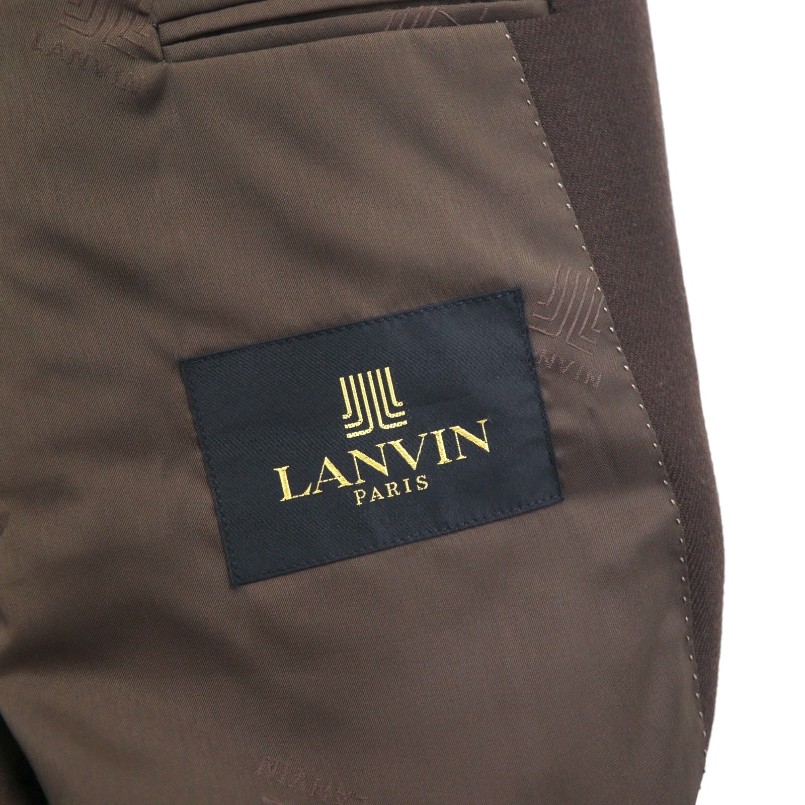 LANVIN completo doppiopetto con revers a punta, blazer, taglia L, marrone scuro, in lana, bottoni in metallo, taglio ampio