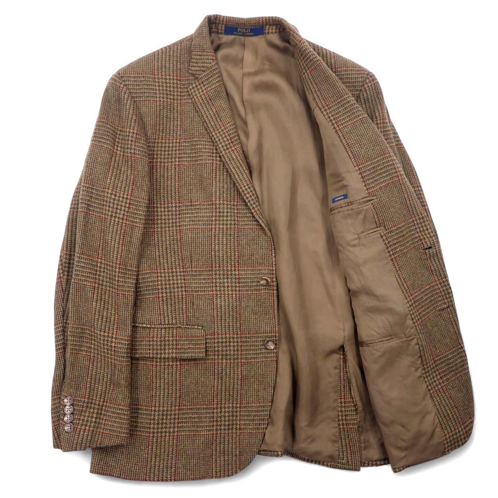 POLO RALPH LAUREN Giacca sartoriale 2 bottoni L Marrone Lana a quadri Fabbricato in Slovacchia CUSTOM FIT