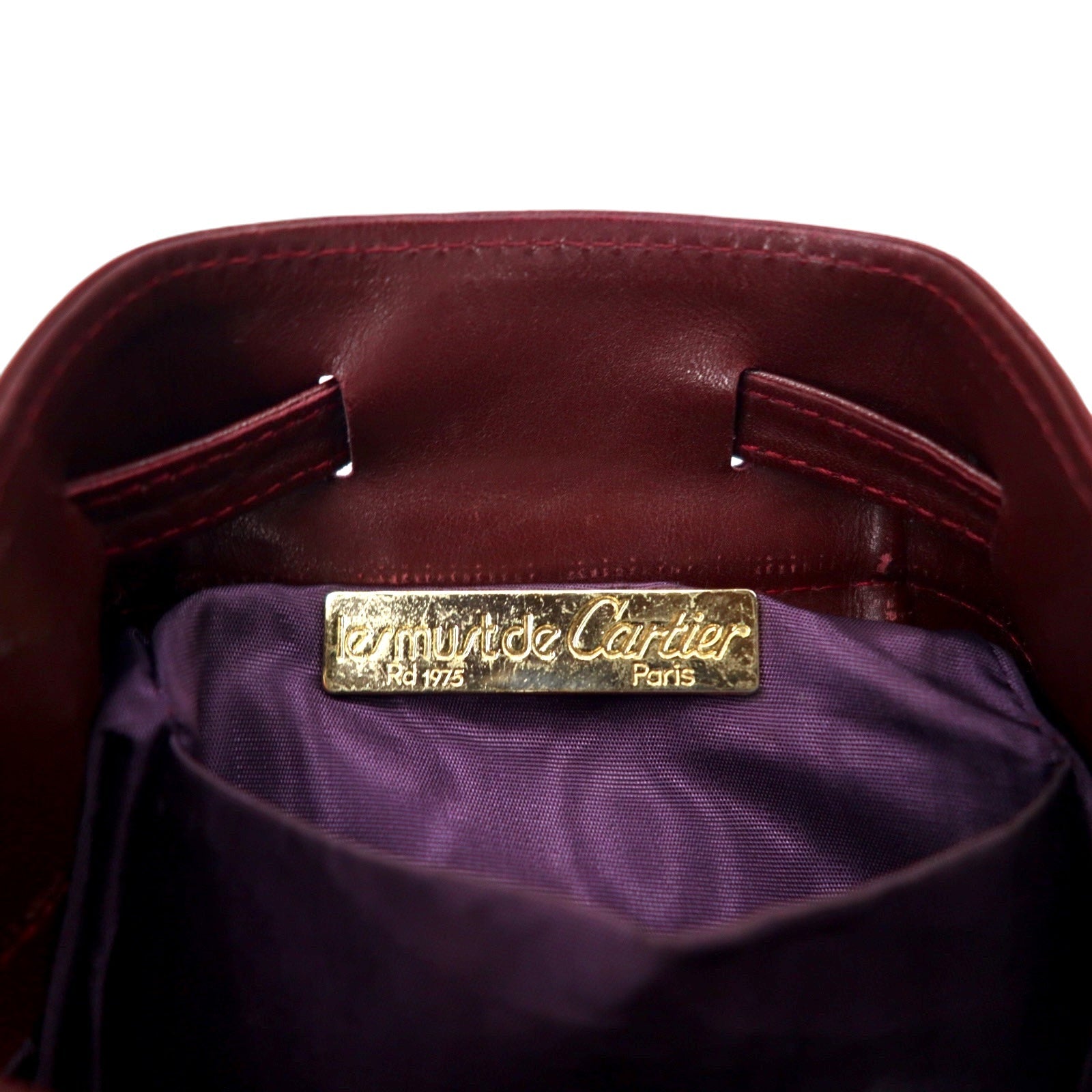 Cartier オールド マストライン 巾着 ショルダーバッグ ボルドー レザー ヴィンテージ