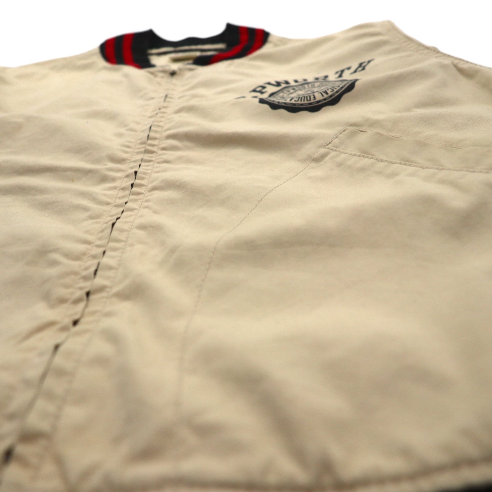 Champion ランタグ 復刻 スポーツジャケット ブルゾン L ベージュ リブライン 刺繍ワッペン