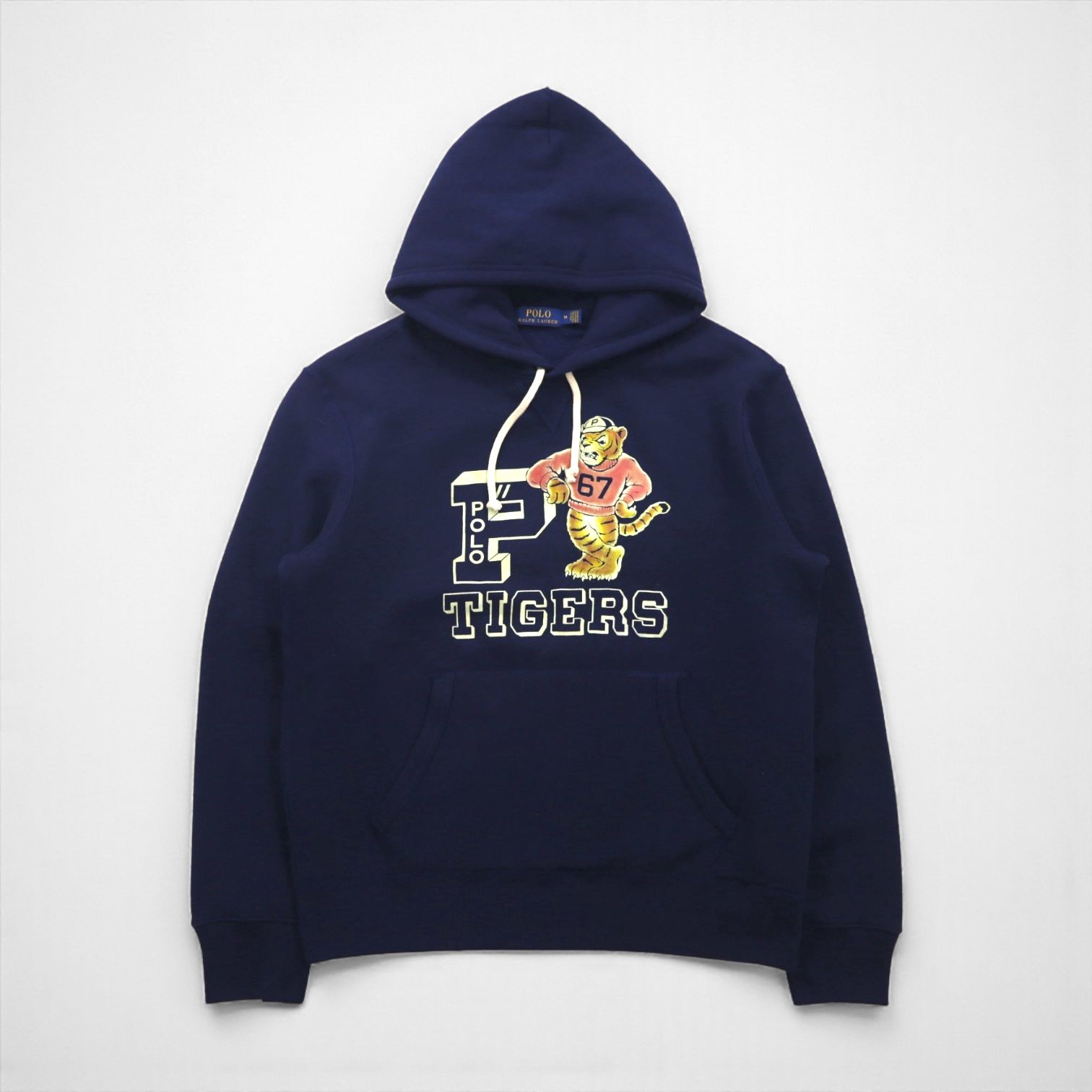 Polo Ralph Lauren タイガー フロッキー プリント パーカー M ネイビー 前V カンガルーポケット