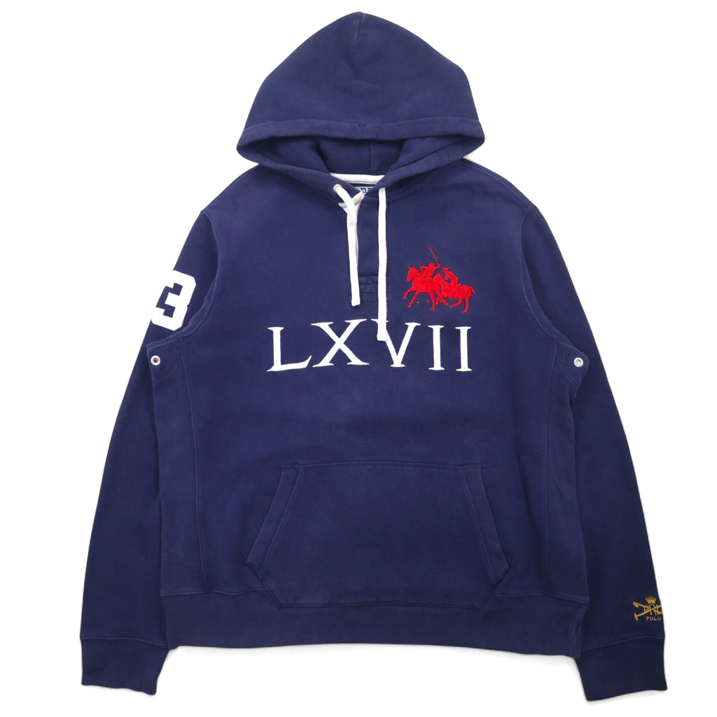 Polo by Ralph Lauren anni '90 Dual Match ricamato mezza zip felpa con cappuccio XL blu navy cotone numerato
