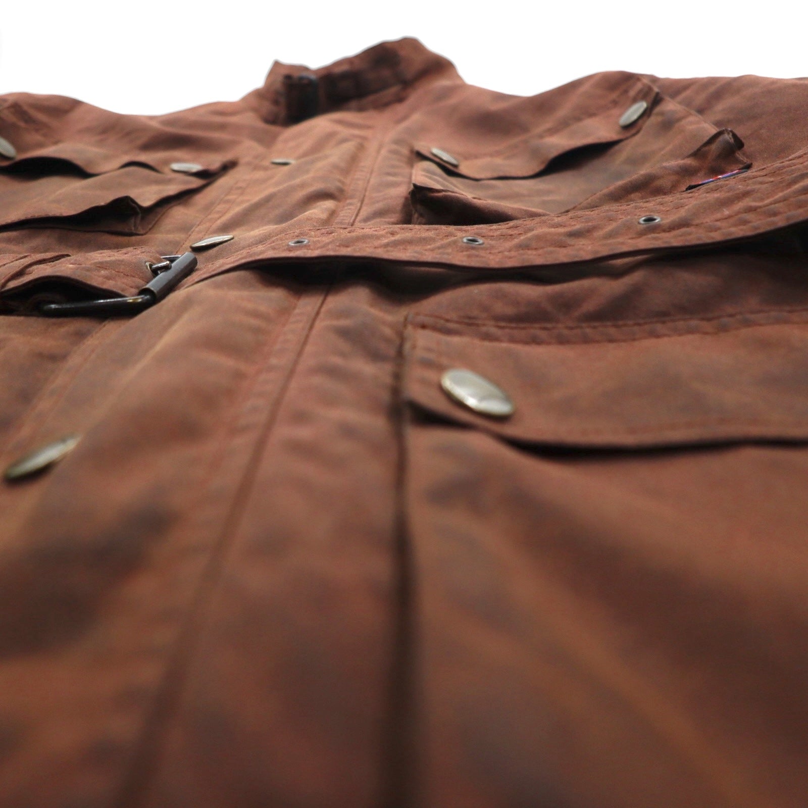 Giacca da motociclista Belstaff Roadmaster oliata, taglia XL, colore marrone, fodera a quadri, con cintura